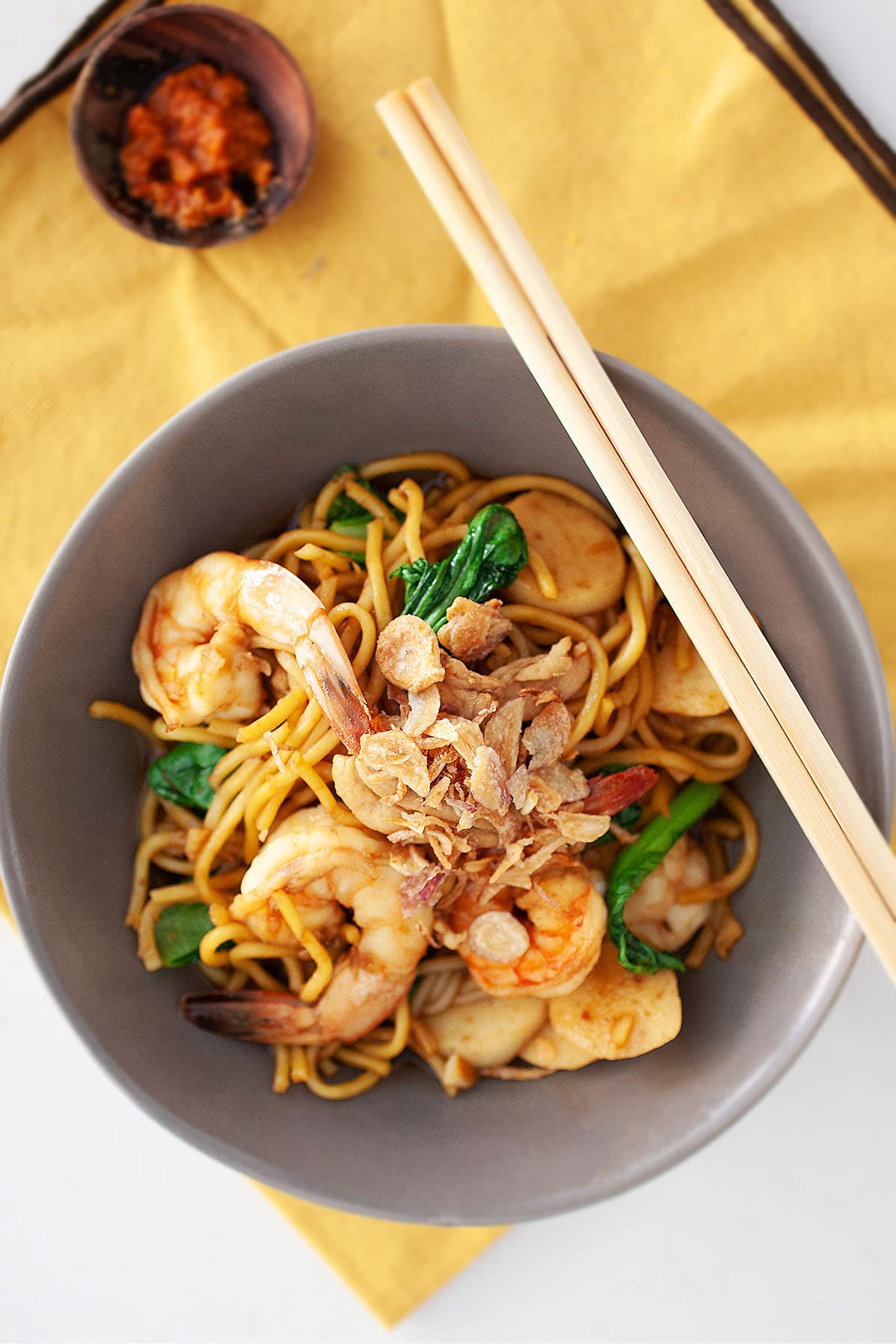 Penang Hokkien Char served with sambal belacan.