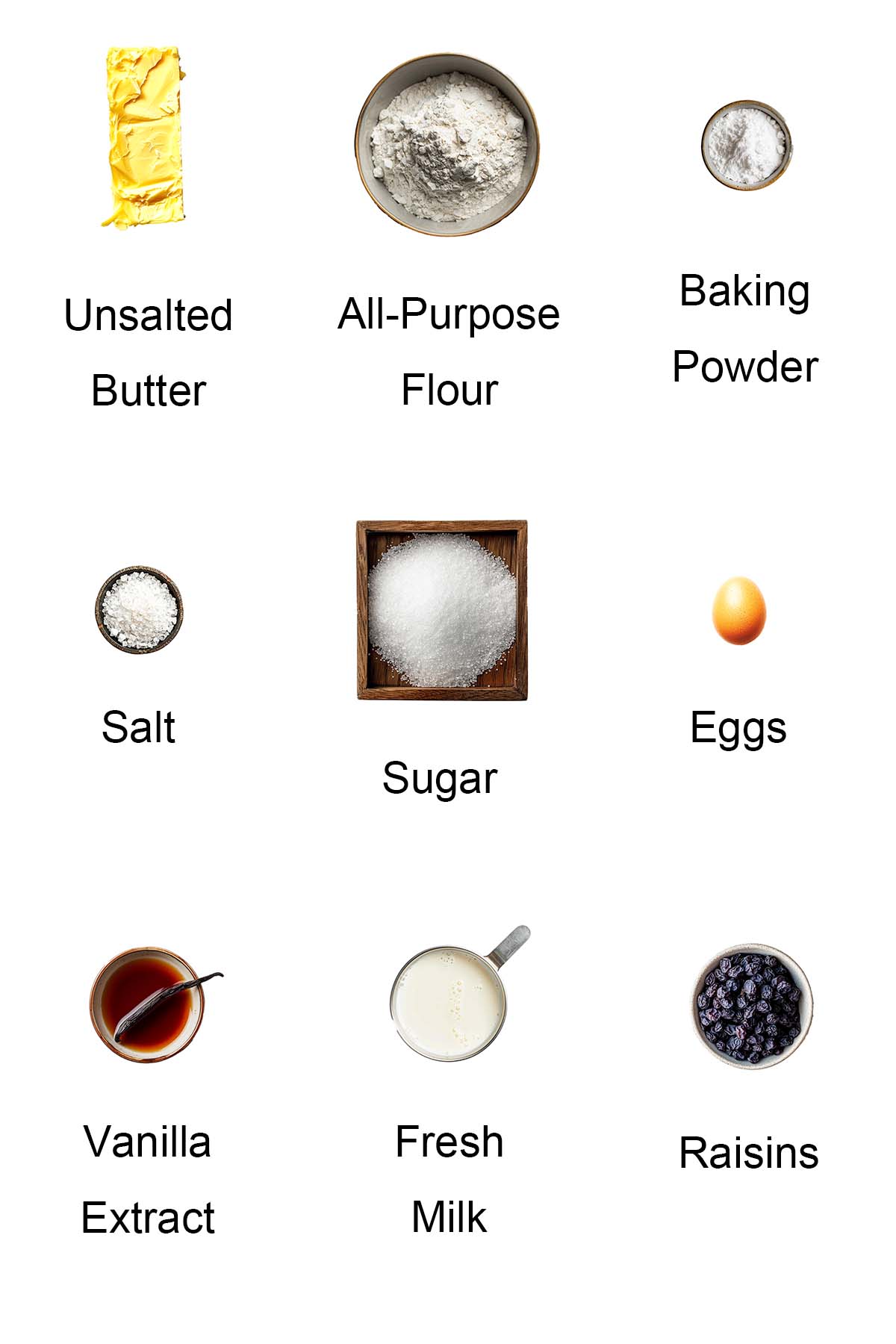 Ingredients for raisin cake.