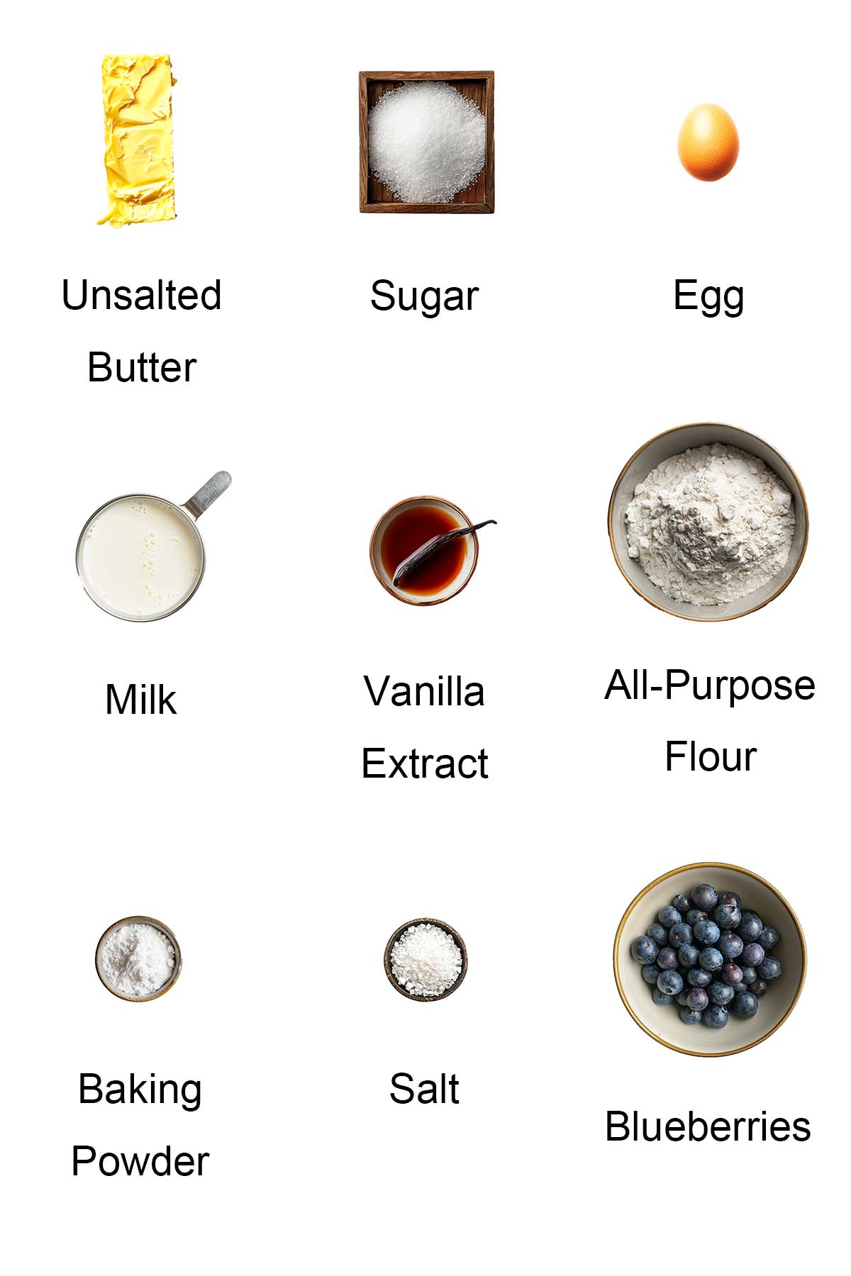 Ingredients for blueberry cake.