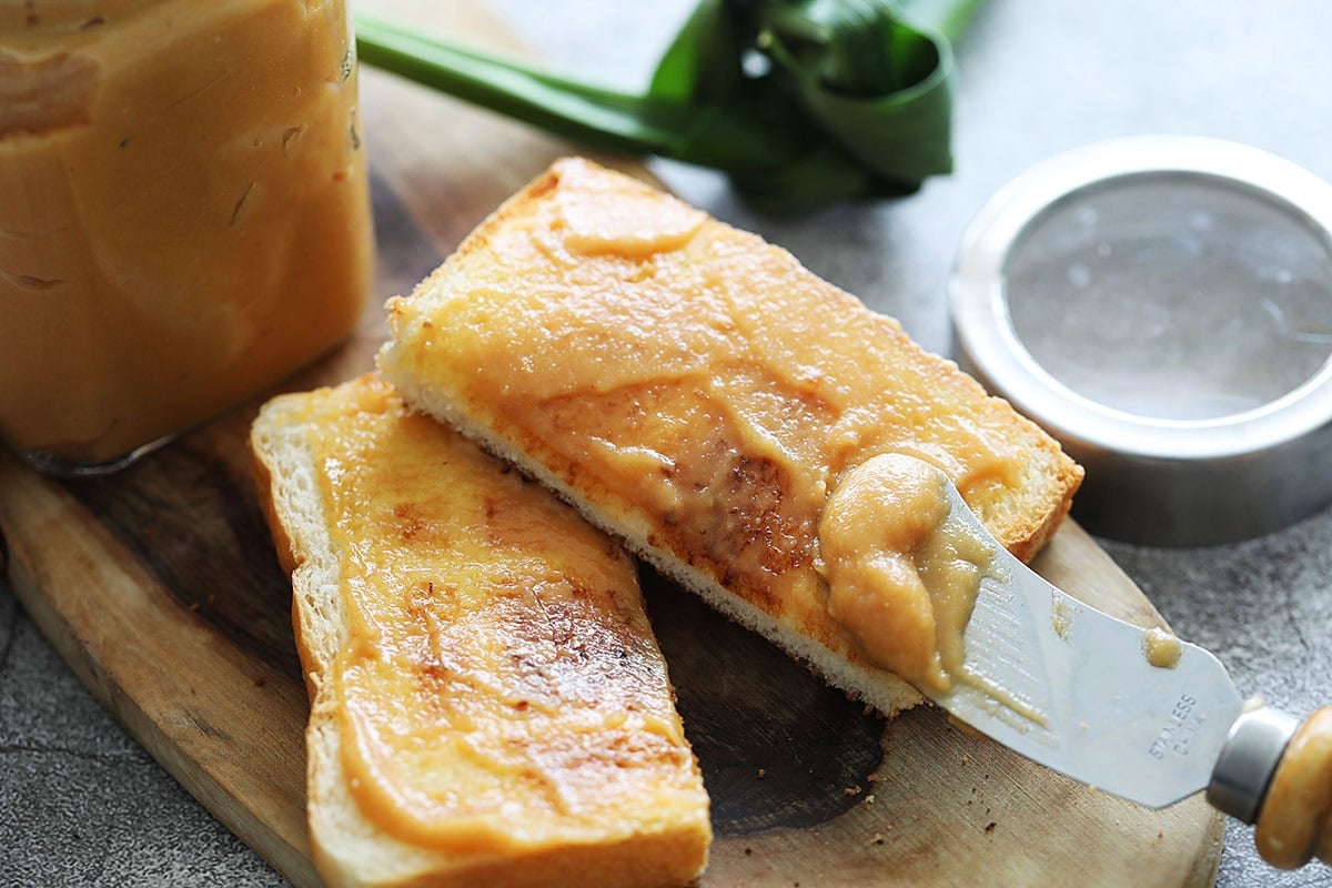 Pandan kaya coconut jam on kaya toast.