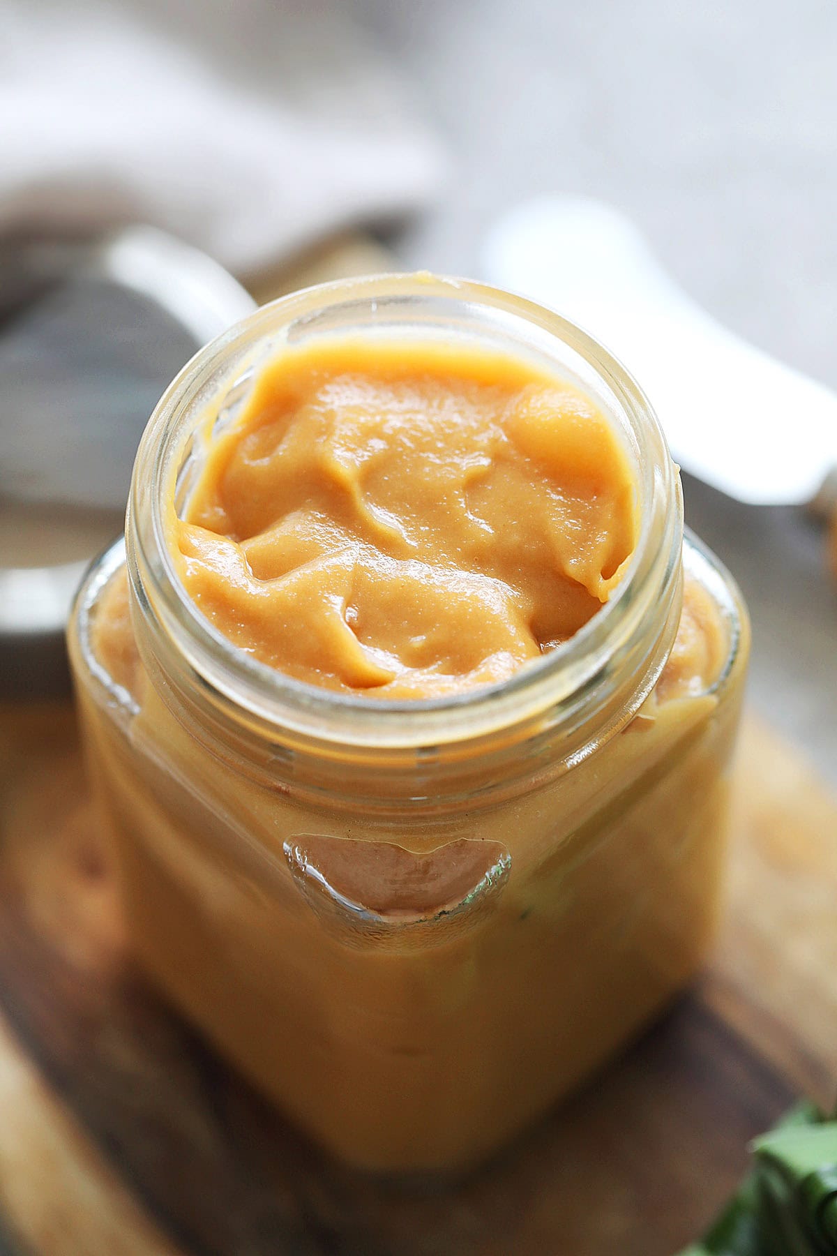 Coconut jam in a glass bottle.