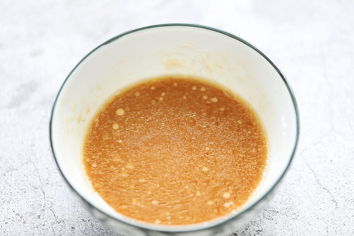 Honey cashew chicken sauce in a bowl.