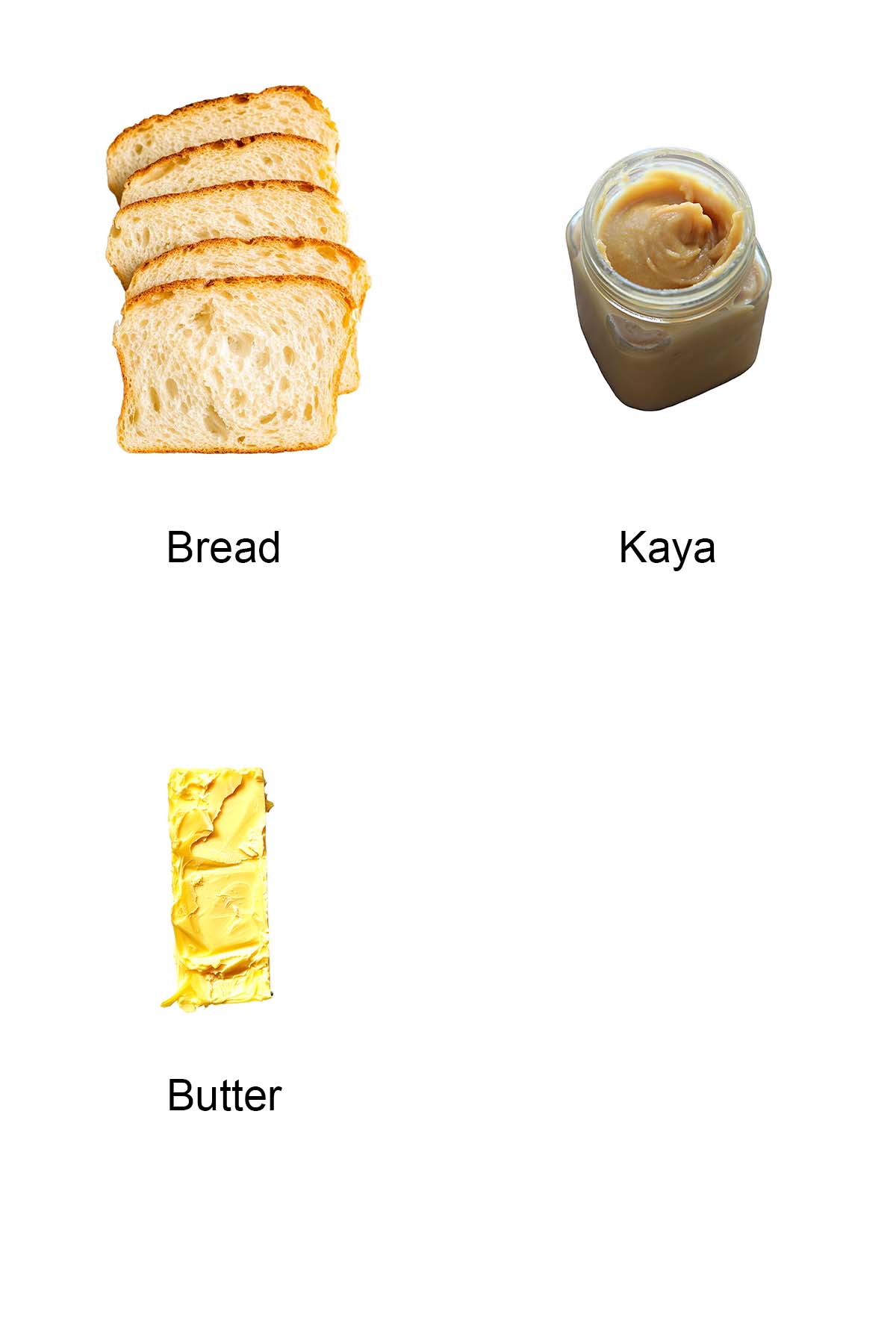 Ingredients for kaya toast.