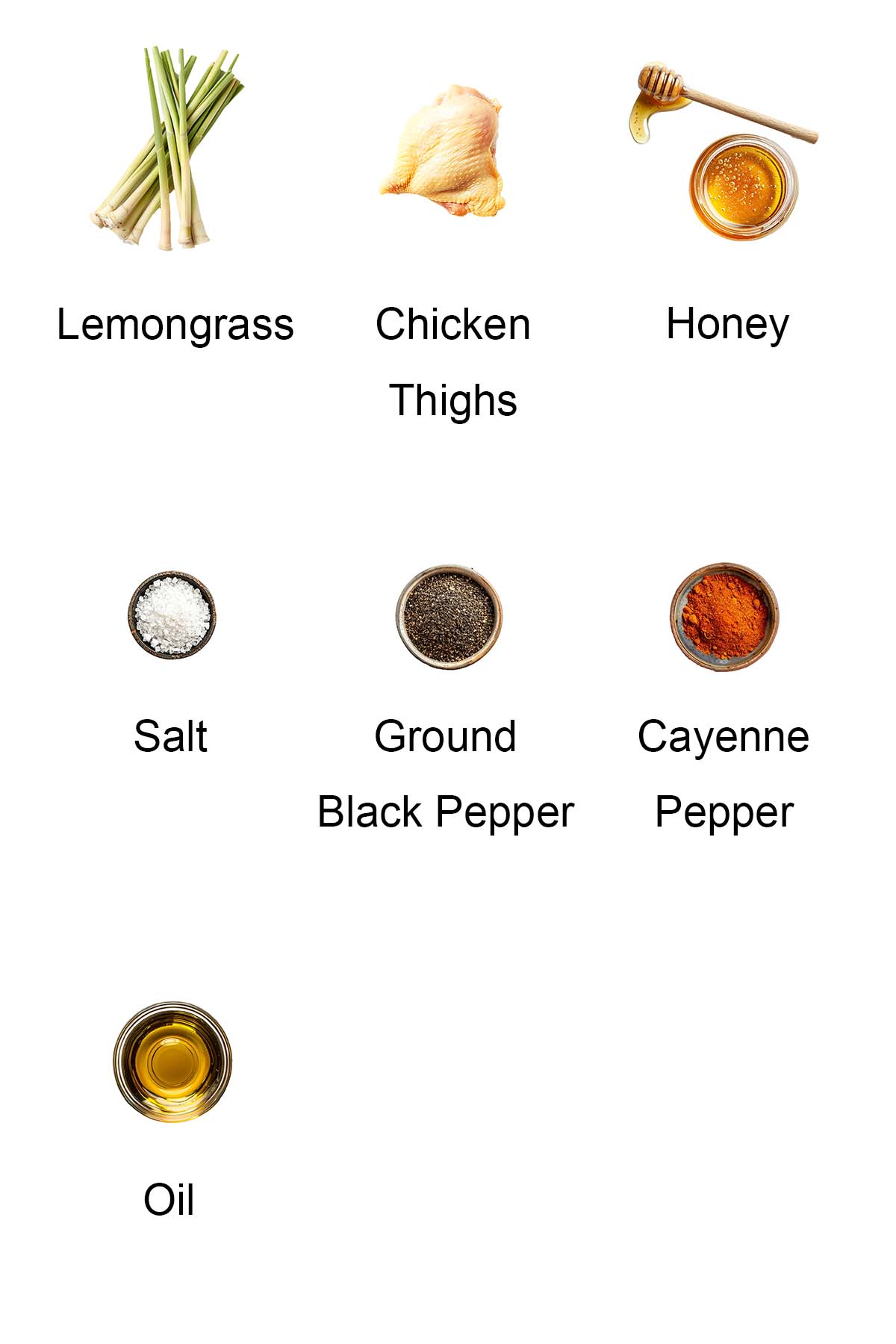 Ingredients for lemongrass chicken.