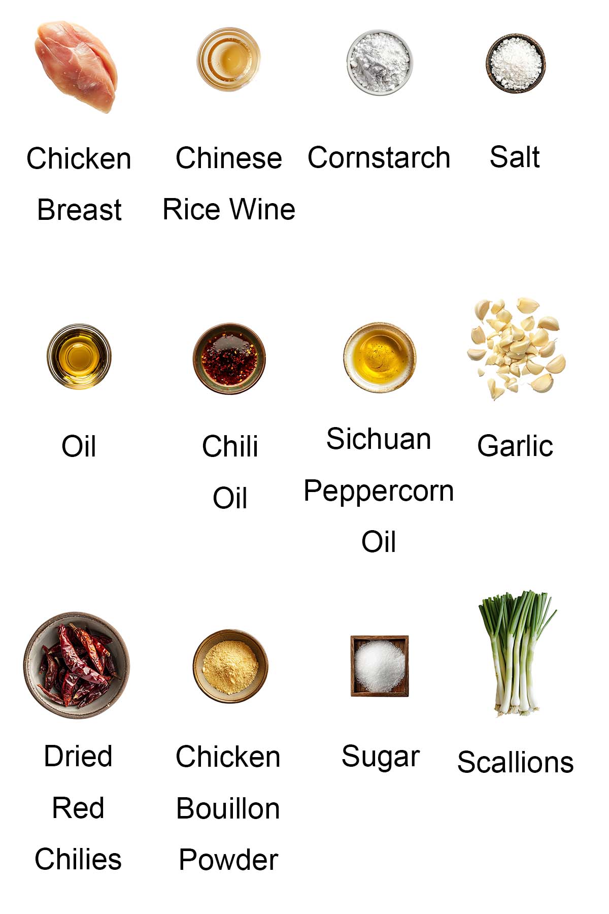 Ingredients for Sichuan chicken.