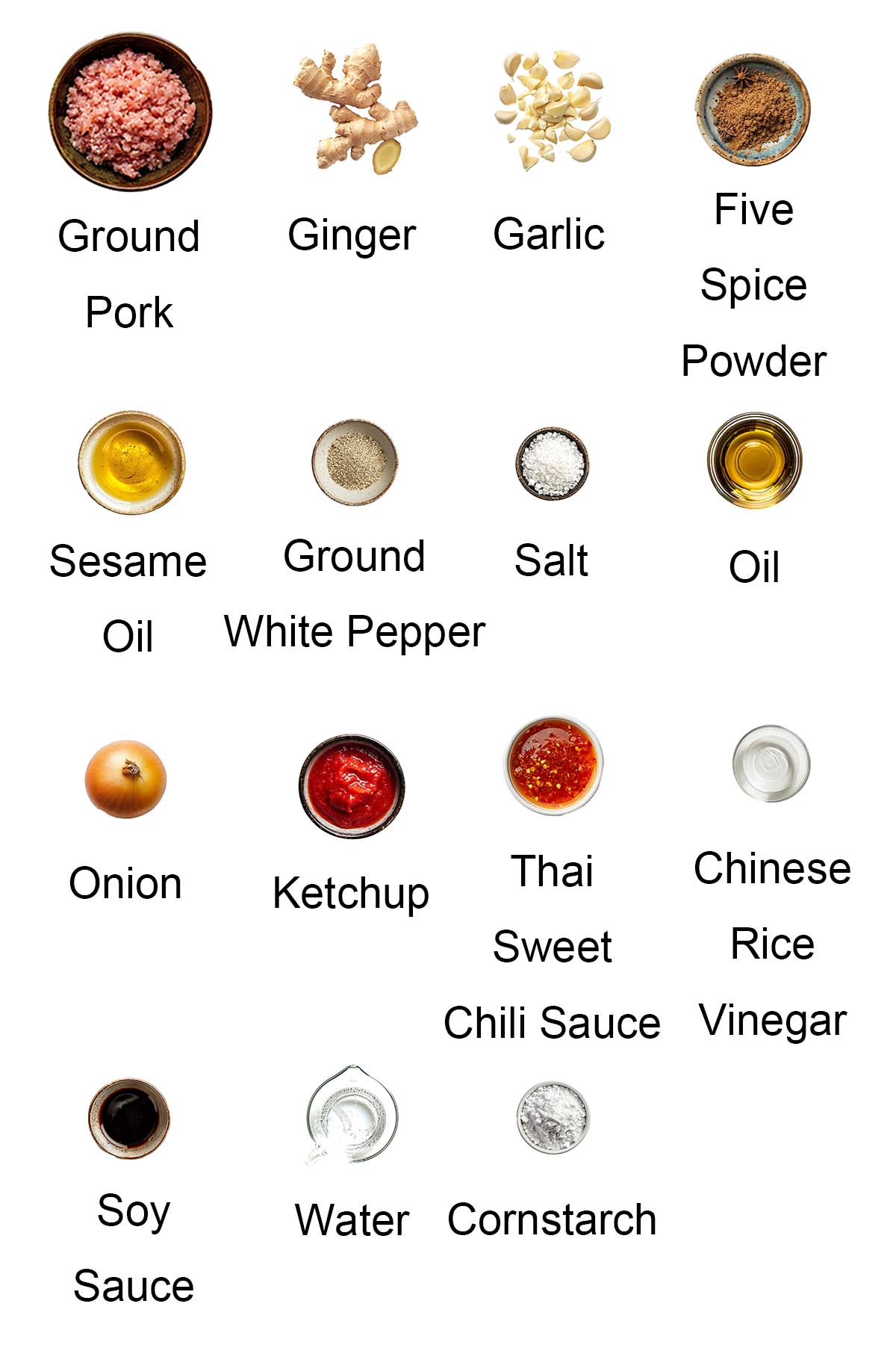 Ingredients for sweet and sour meatballs.