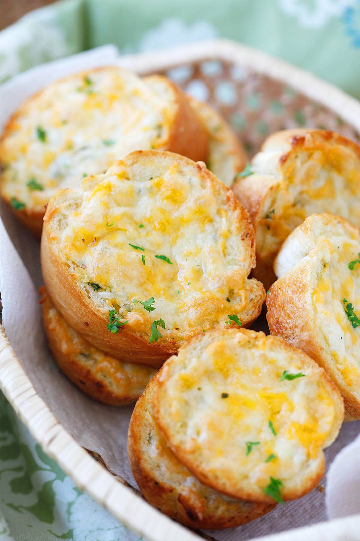 Texas toast bread garnished with fresh parsley.