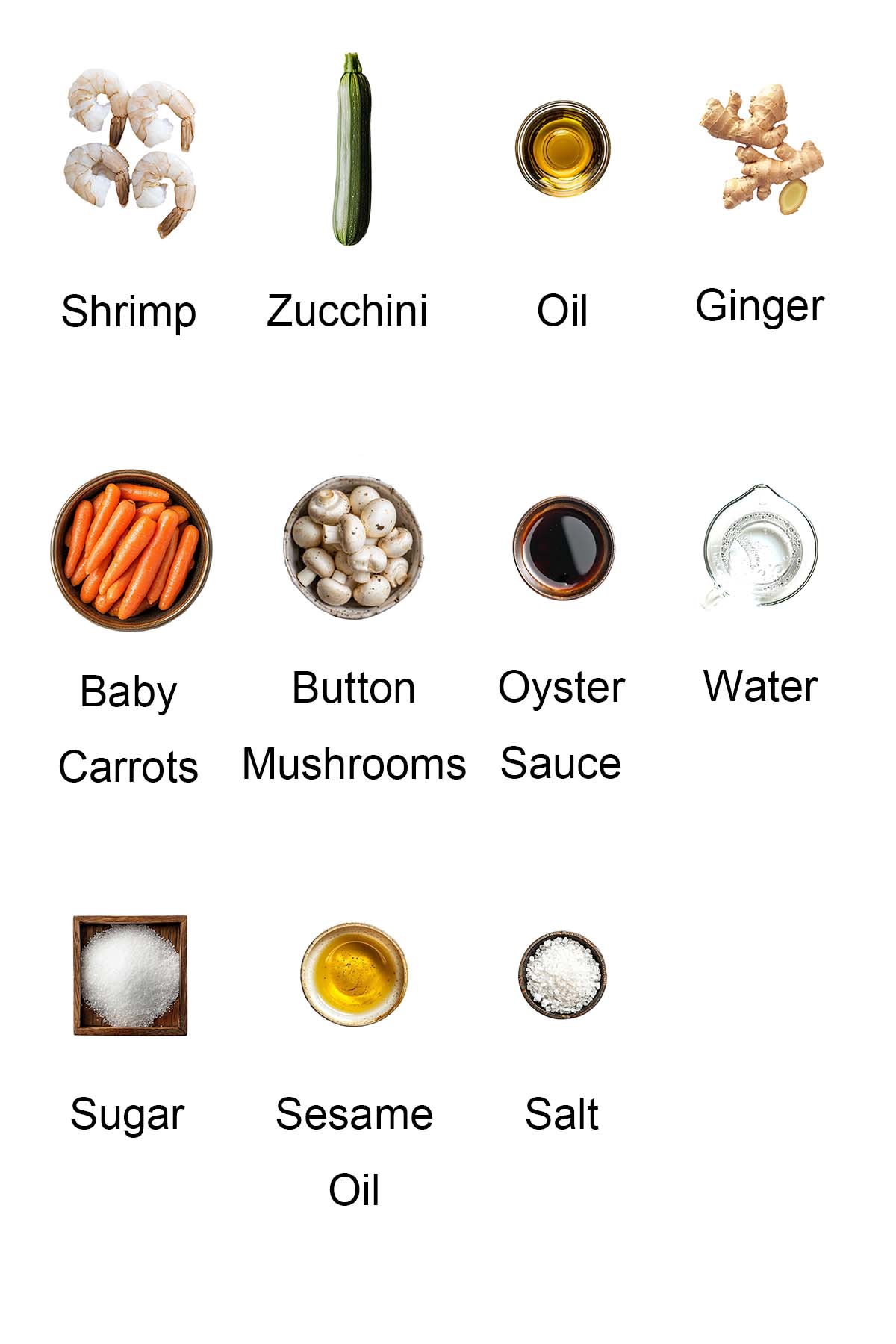 Ingredients for zucchini shrimp recipe.