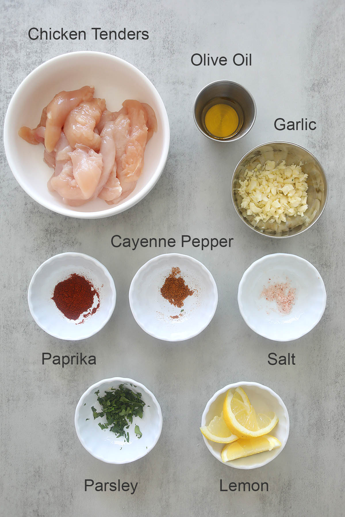 Ingredients for air fryer chicken tenders.