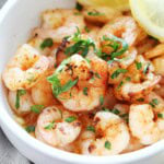 Air fryer honey garlic shrimp served in a bowl.