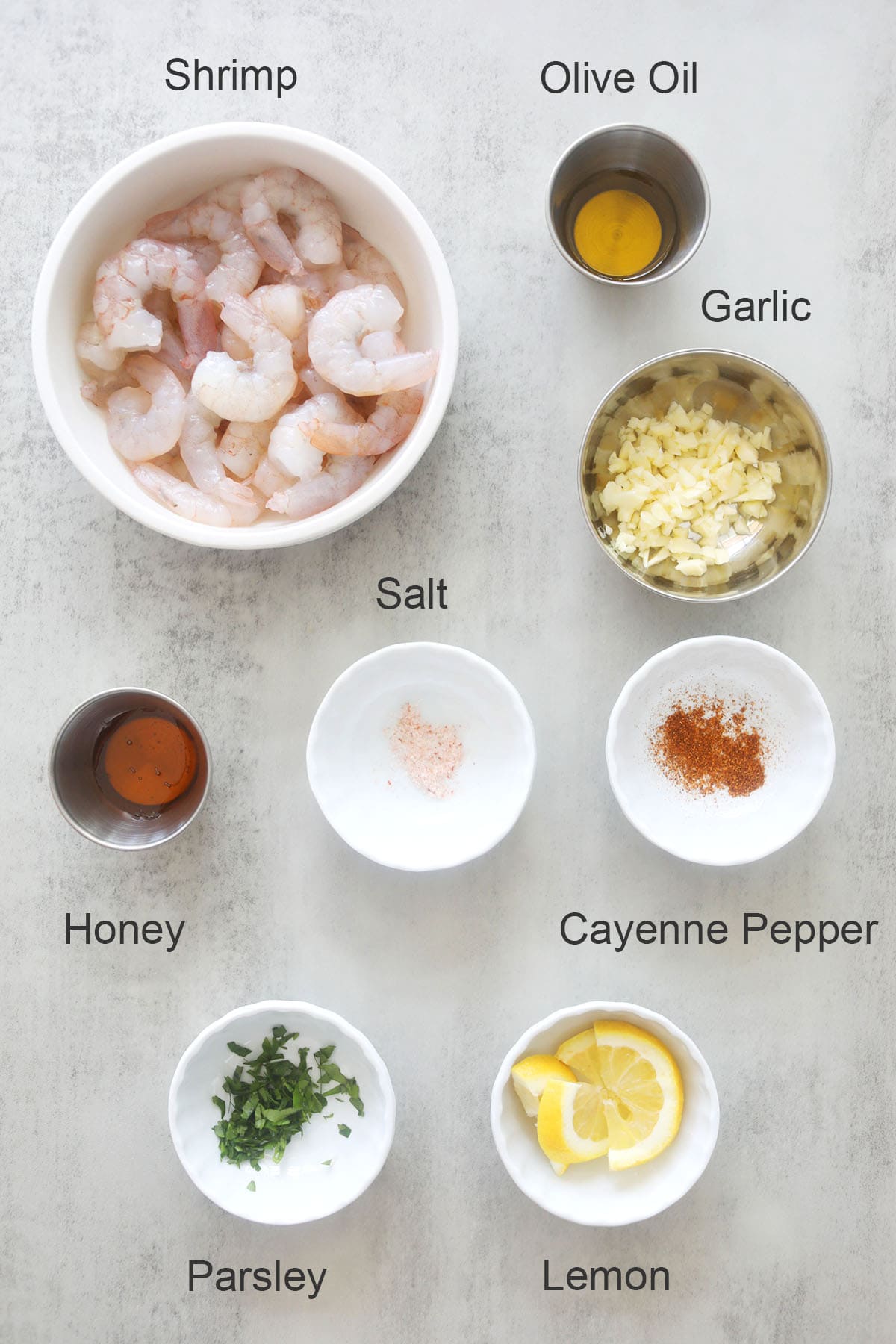 Ingredients for air fryer honey garlic shrimp.