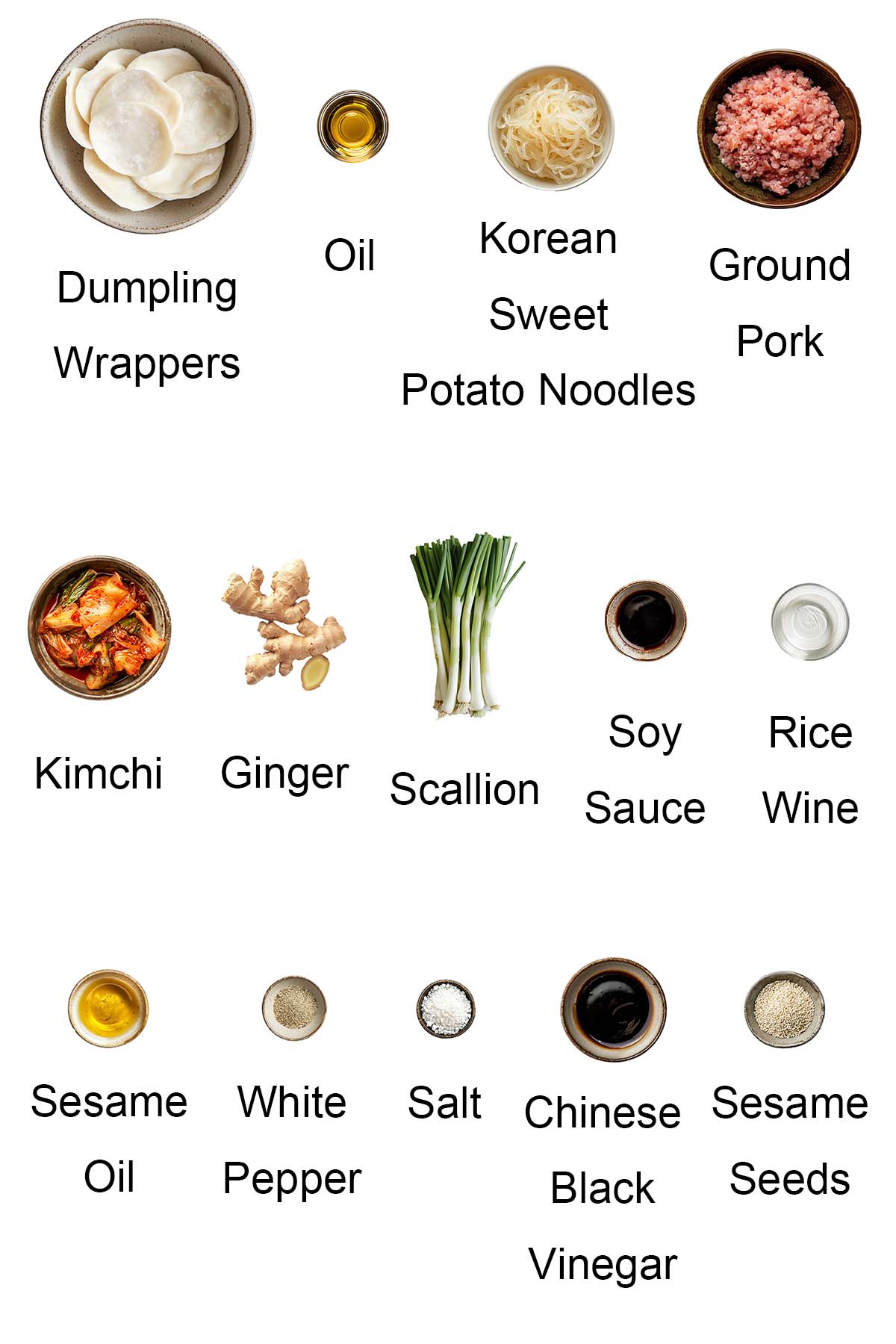 Ingredients for kimchi dumplings.