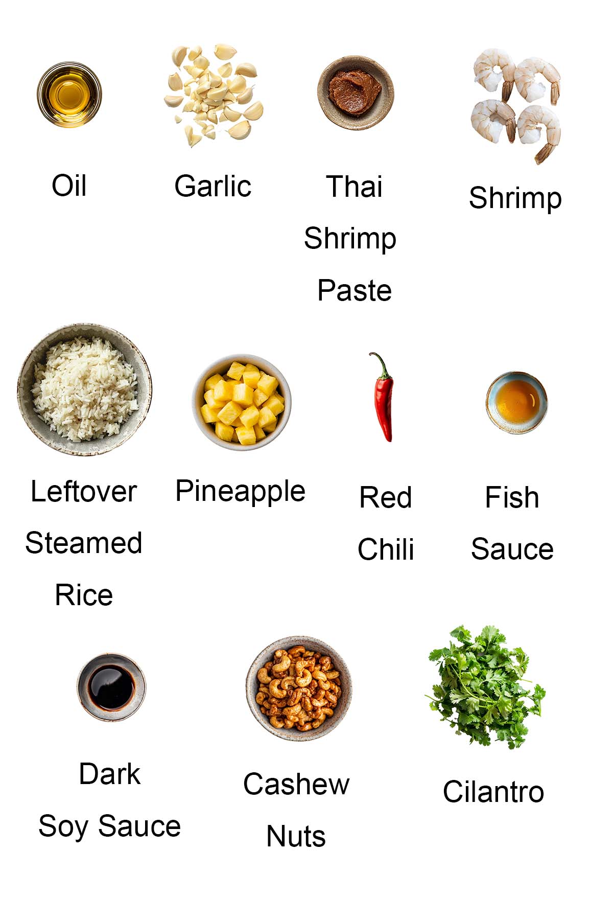 Ingredients for pineapple fried rice.