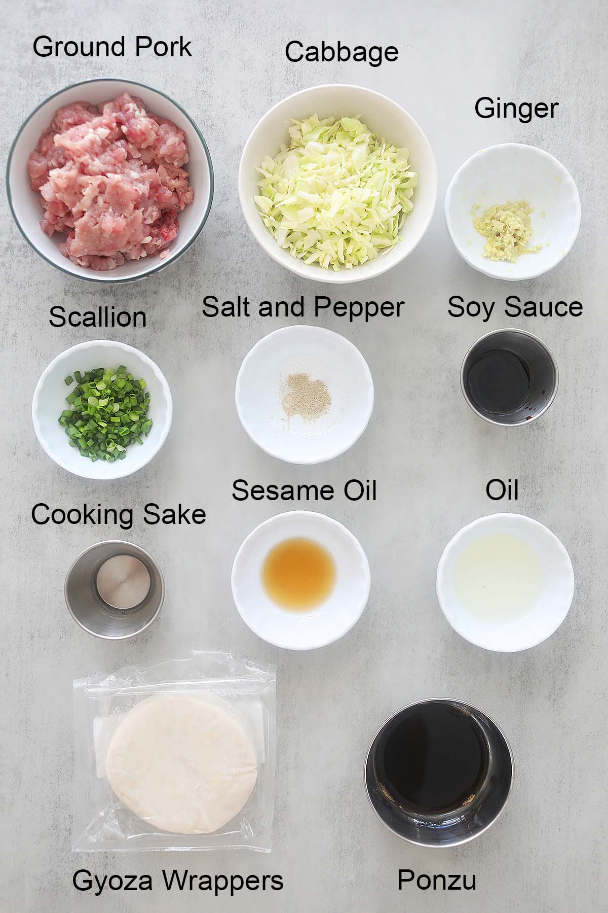 Ingredients for air fryer gyoza.