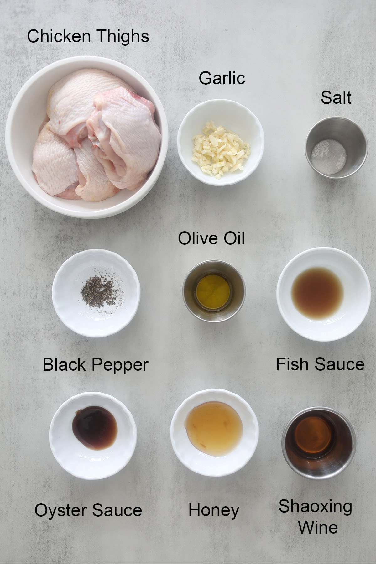 Ingredients for air fryer honey chicken thighs.