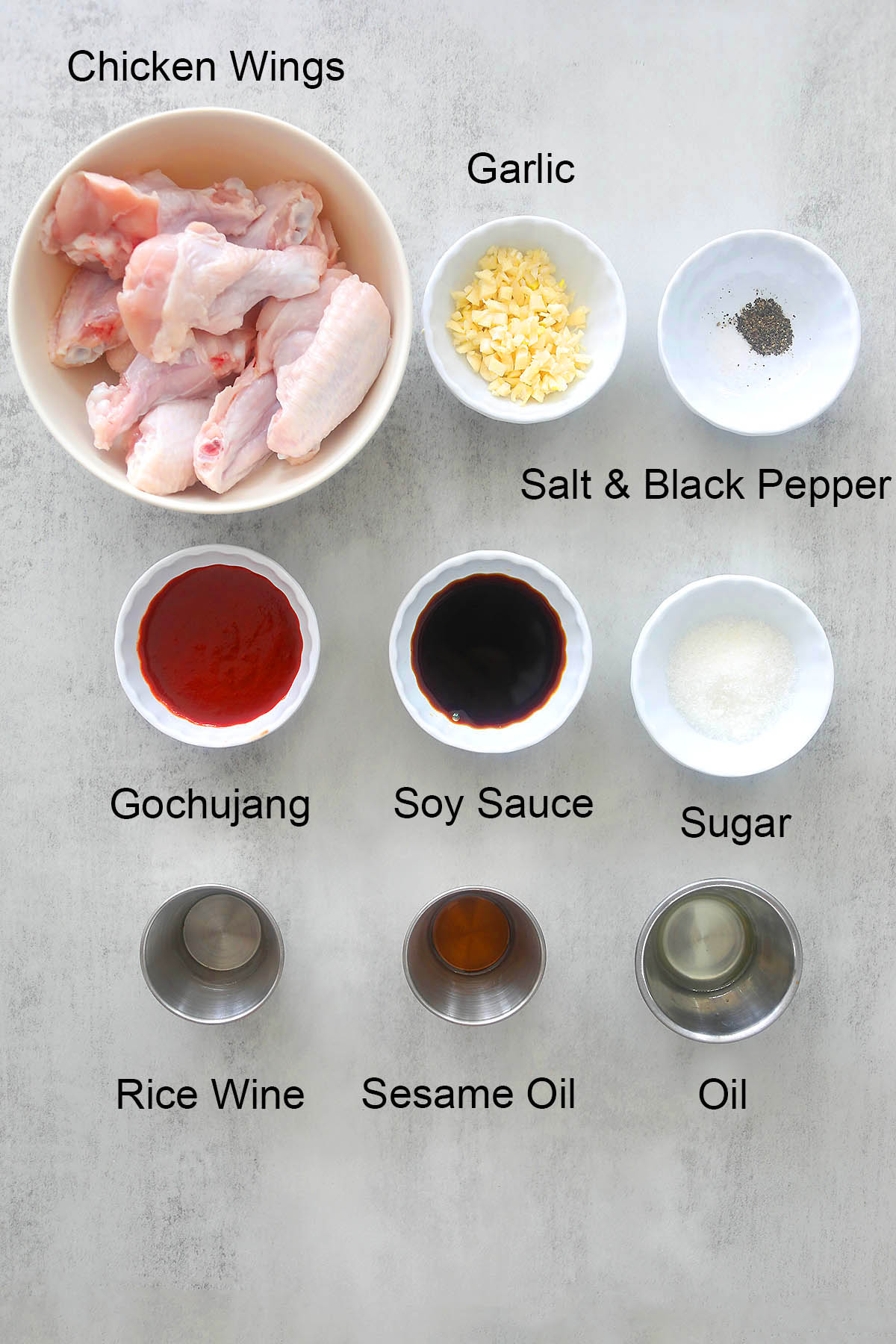 Ingredients for air fryer Korean chicken wings.