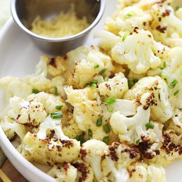 Healthy cauliflower recipe made with air fryer Parmesan roasted cauliflower, perfect as a quick and flavorful side dish.