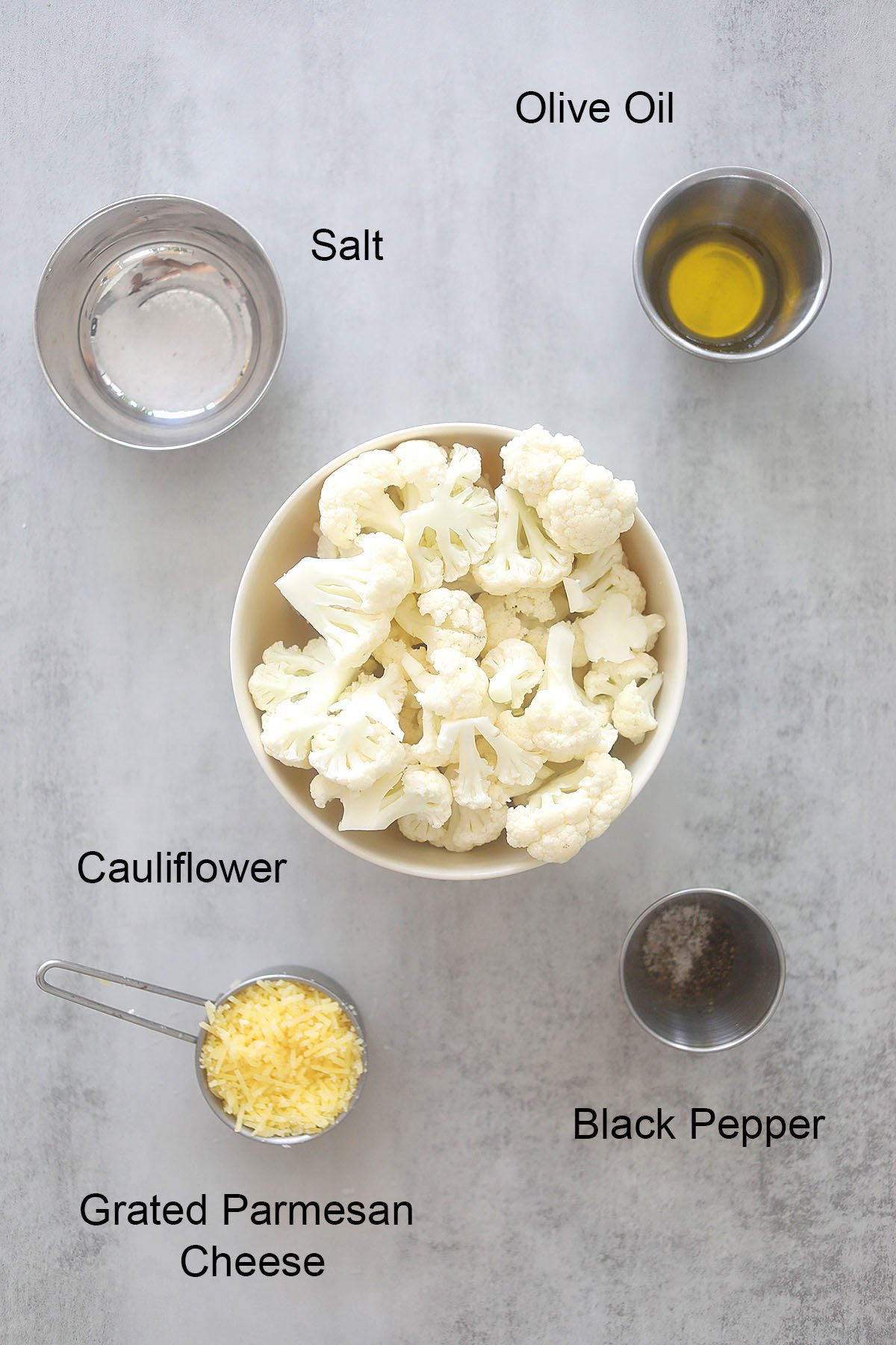 Ingredients for air fryer Parmesan roasted cauliflower.