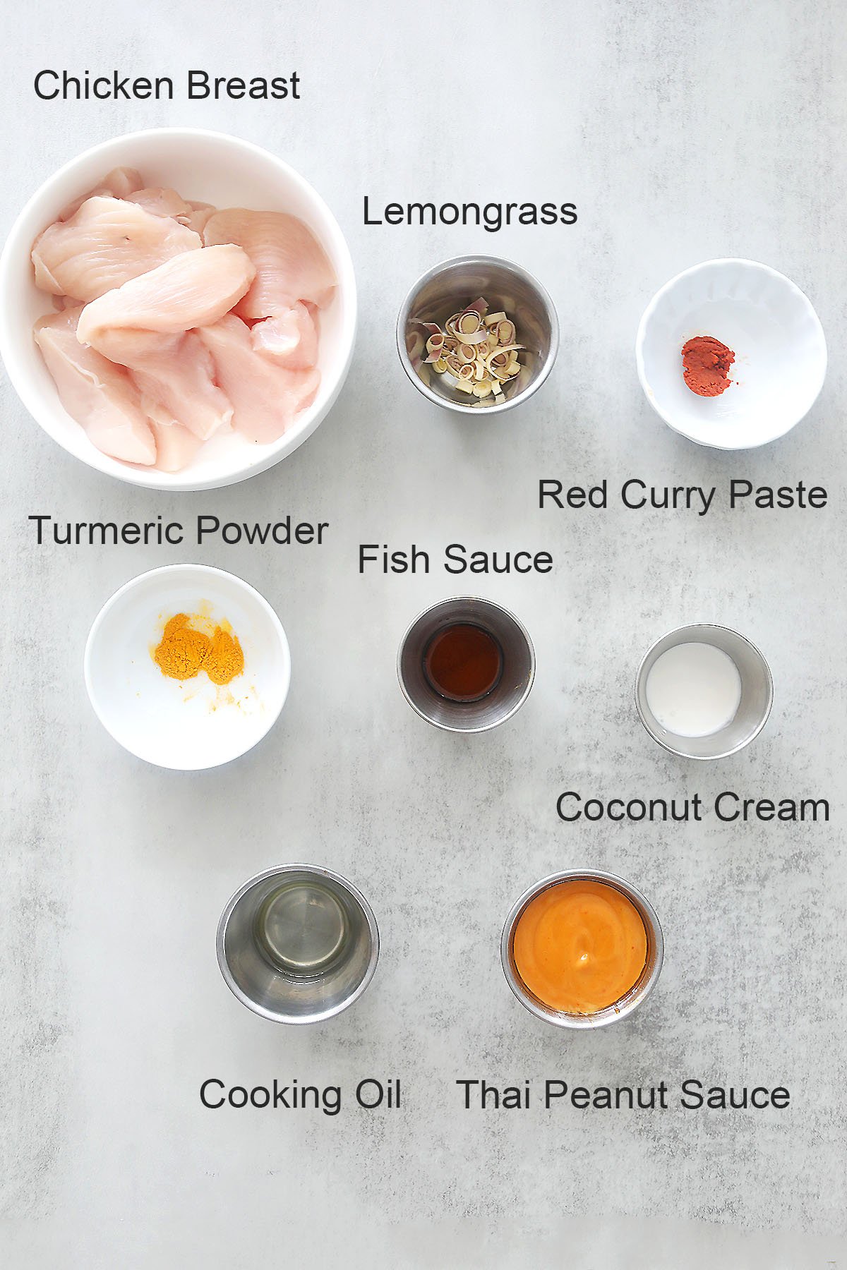 Ingredients for air fryer Thai chicken satay.