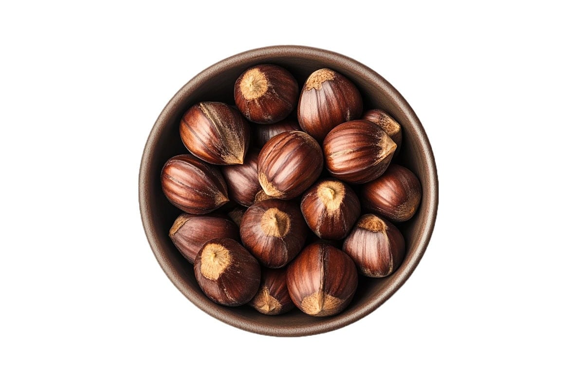 Raw chestnuts in a bowl.