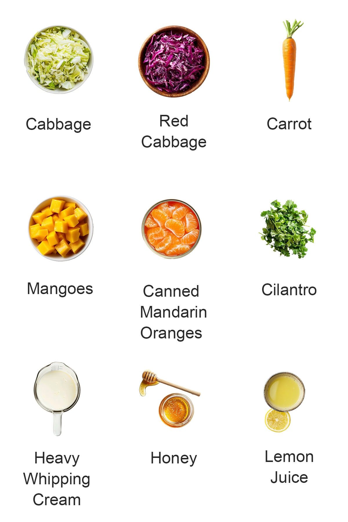 Ingredients for Asian fruit slaw.