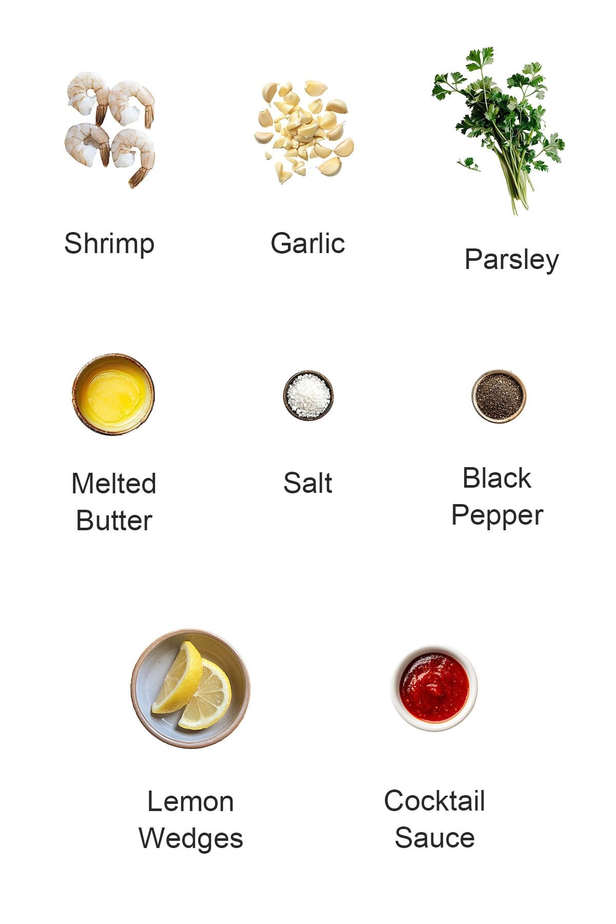 Ingredients for garlic herb oven baked shrimp.