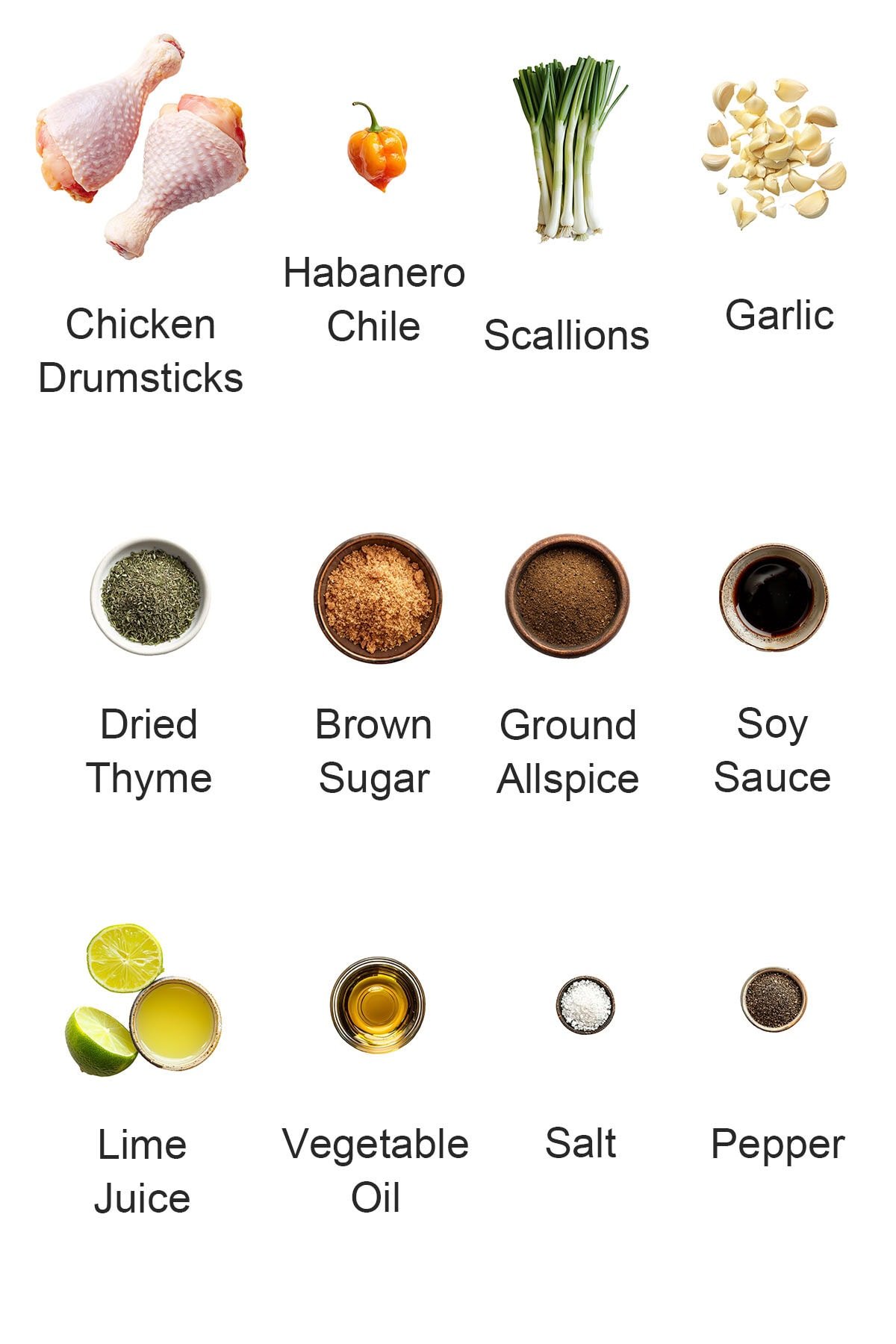 Ingredients for grilled jerk chicken.