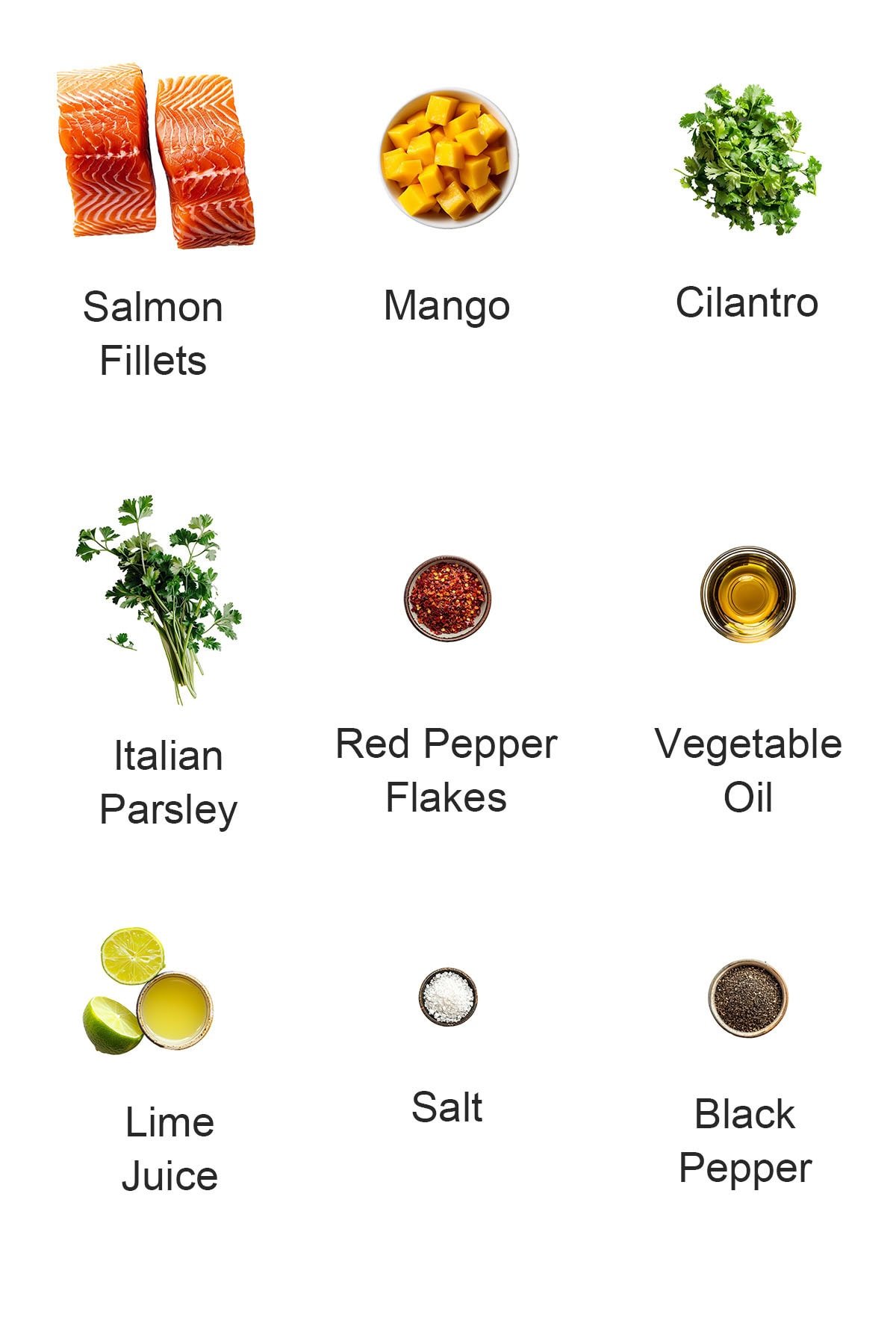 Ingredients for salmon with mango salsa.