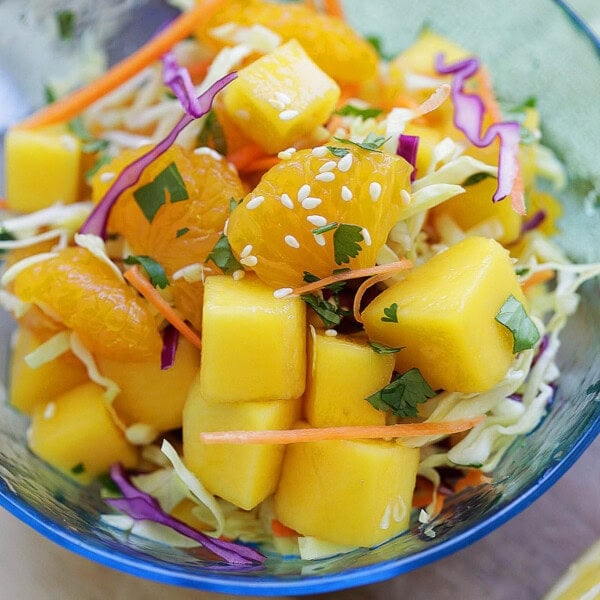 Healthy summer fruit salad served in a bowl.
