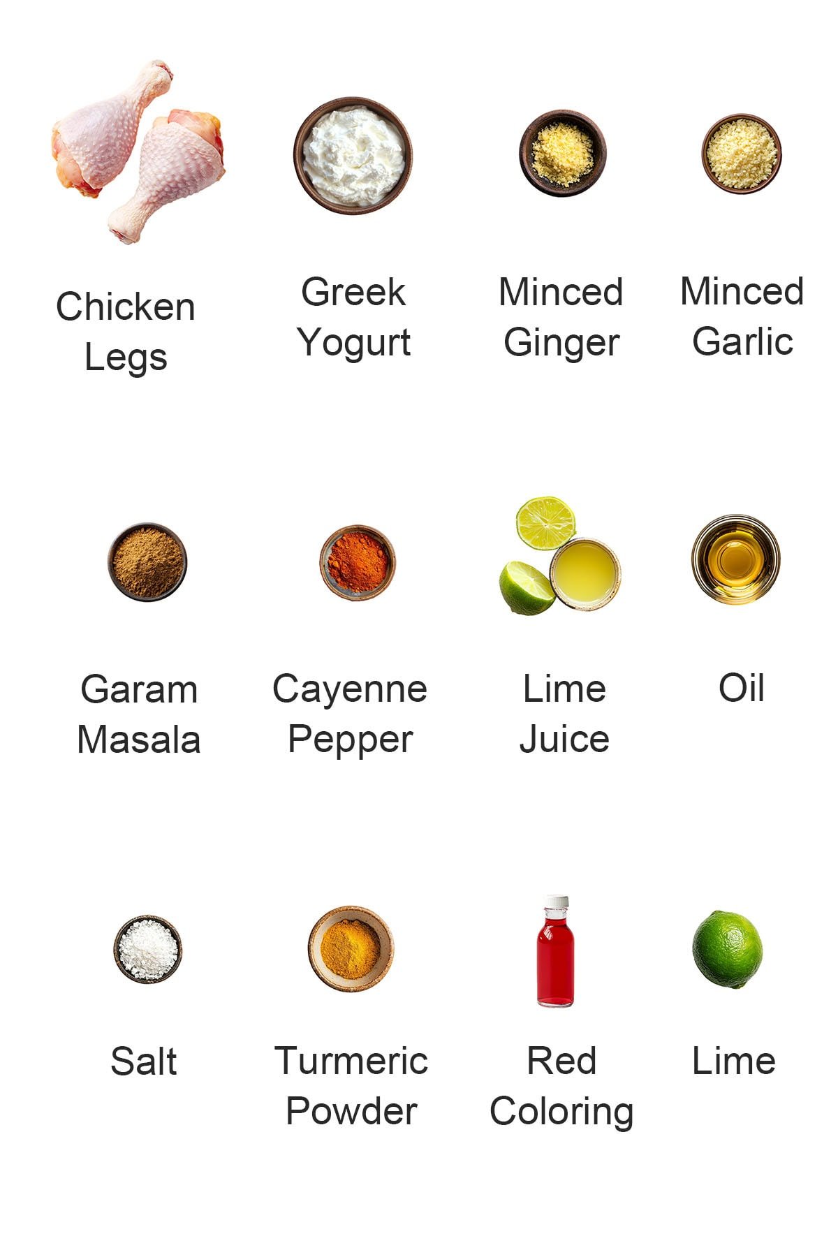 Ingredients for tandoori chicken.