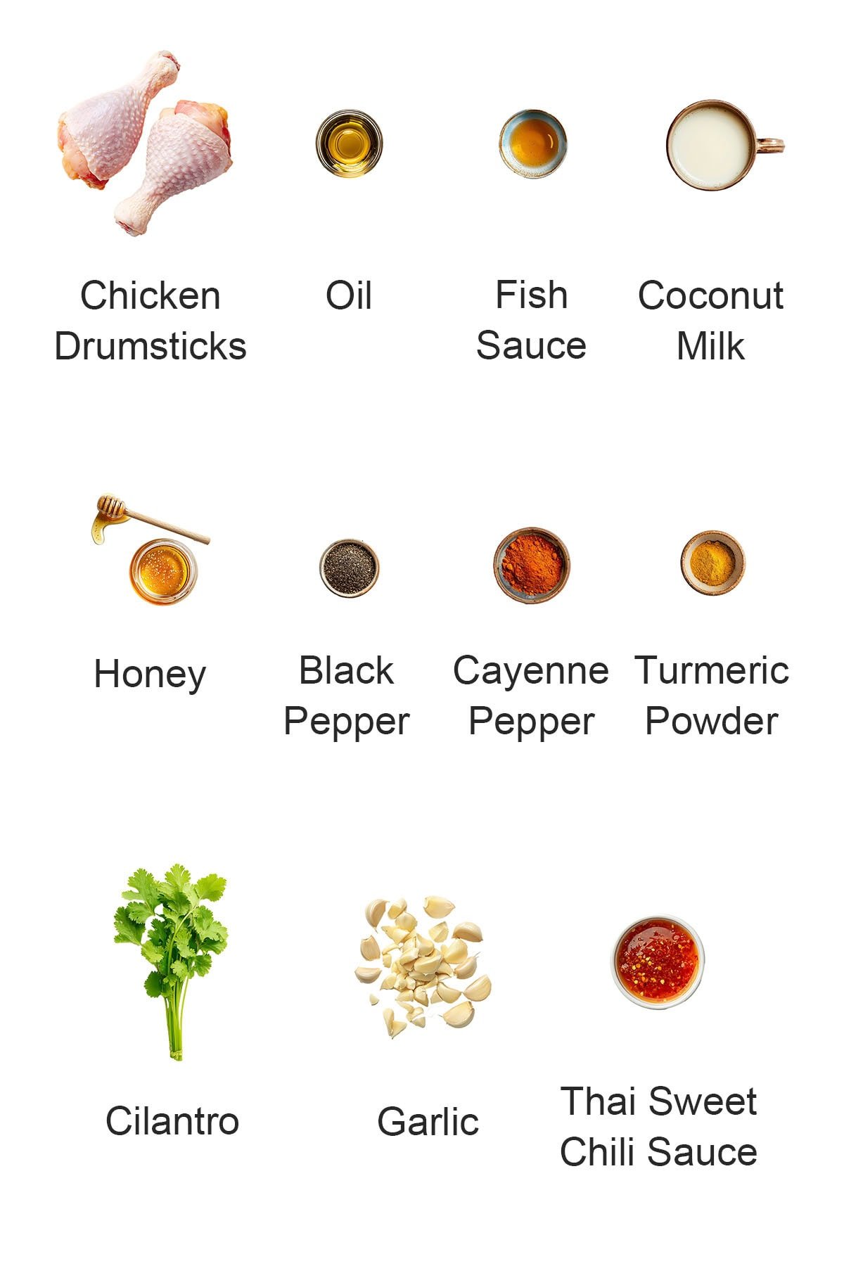 Ingredients for Thai chicken drumsticks.