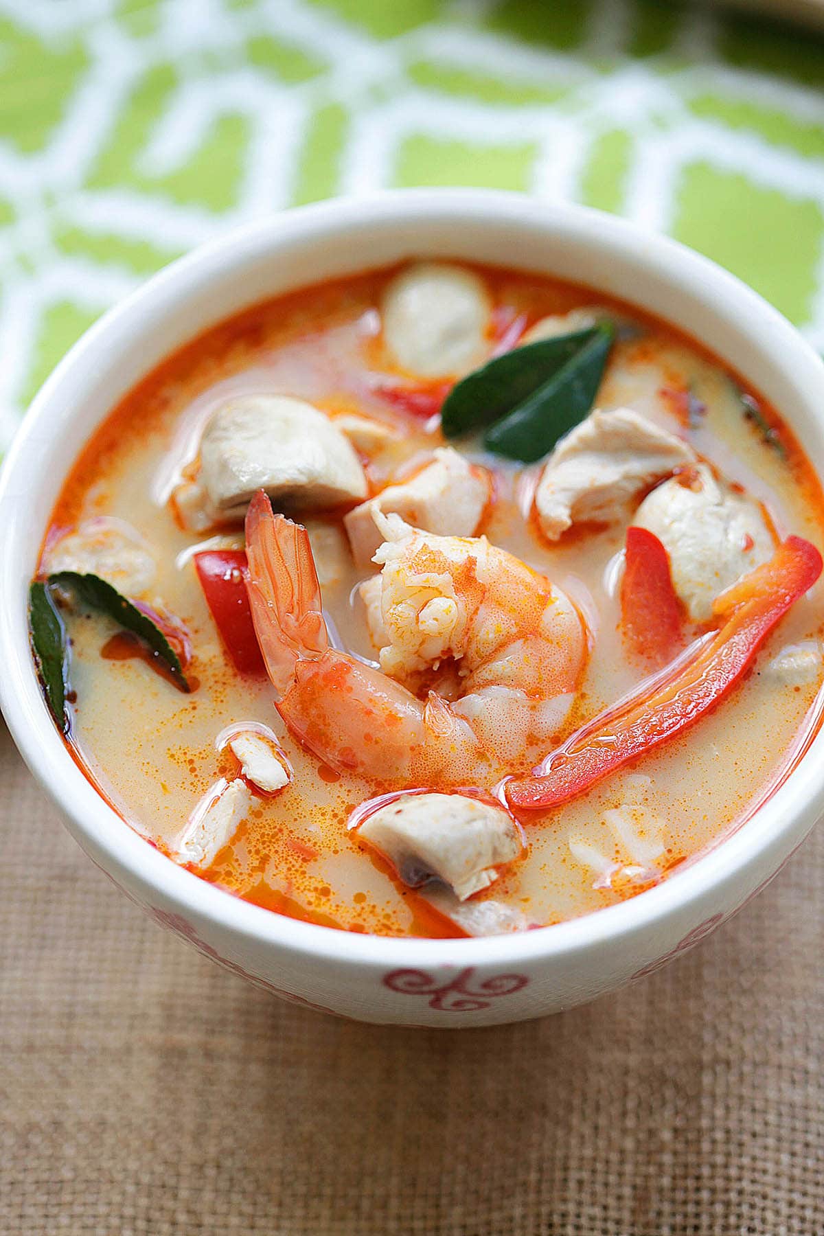 Authentic Thai coconut soup served in a bowl.