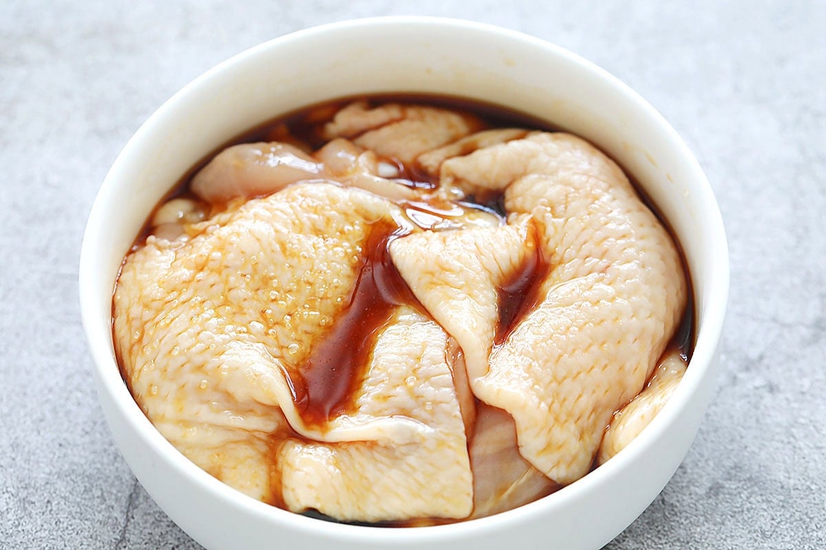 Chicken thighs marinated in homemade teriyaki sauce.