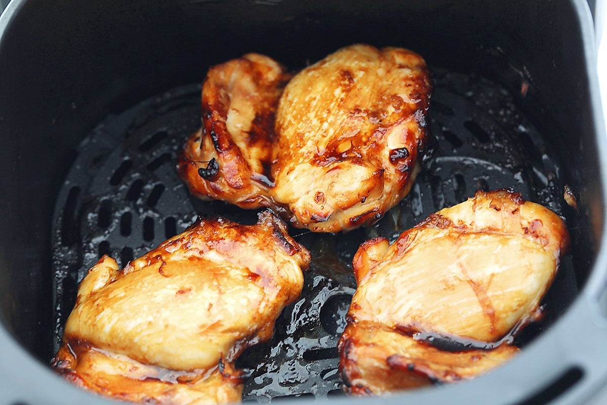 Cooked teriyaki chicken in the air fryer.