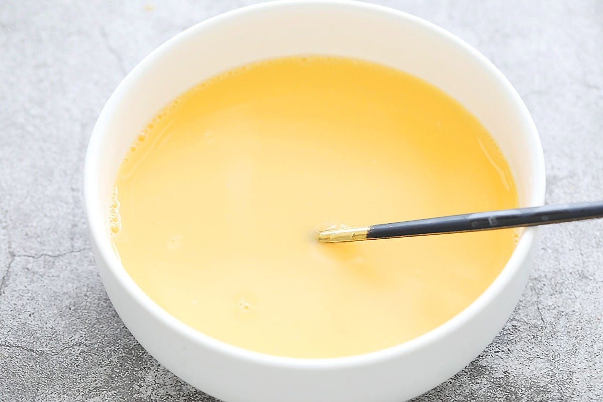 Egg mixture in a bowl.