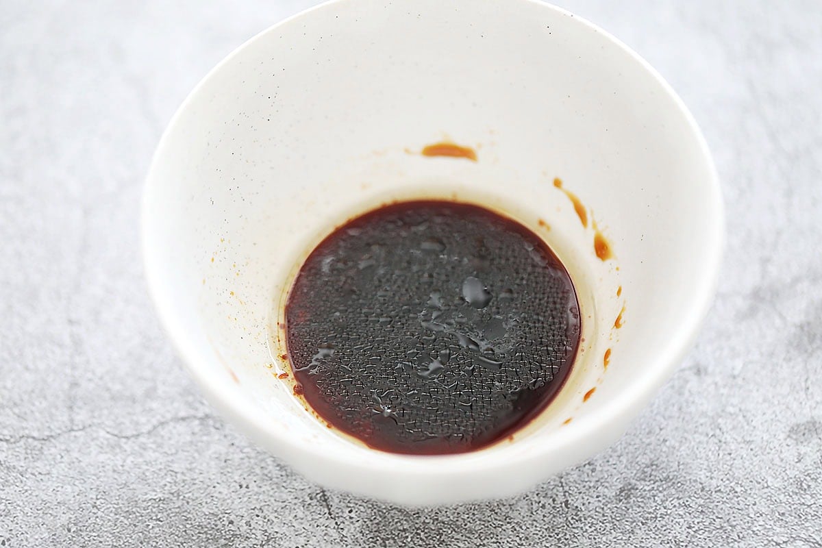 Sauce for Chinese steamed eggs in a bowl.