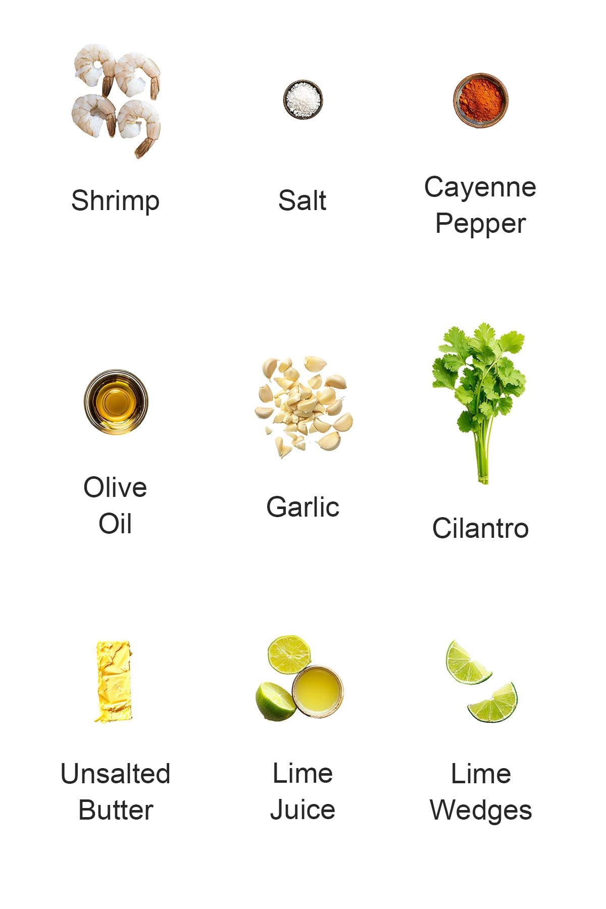 Ingredients for cilantro lime shrimp.