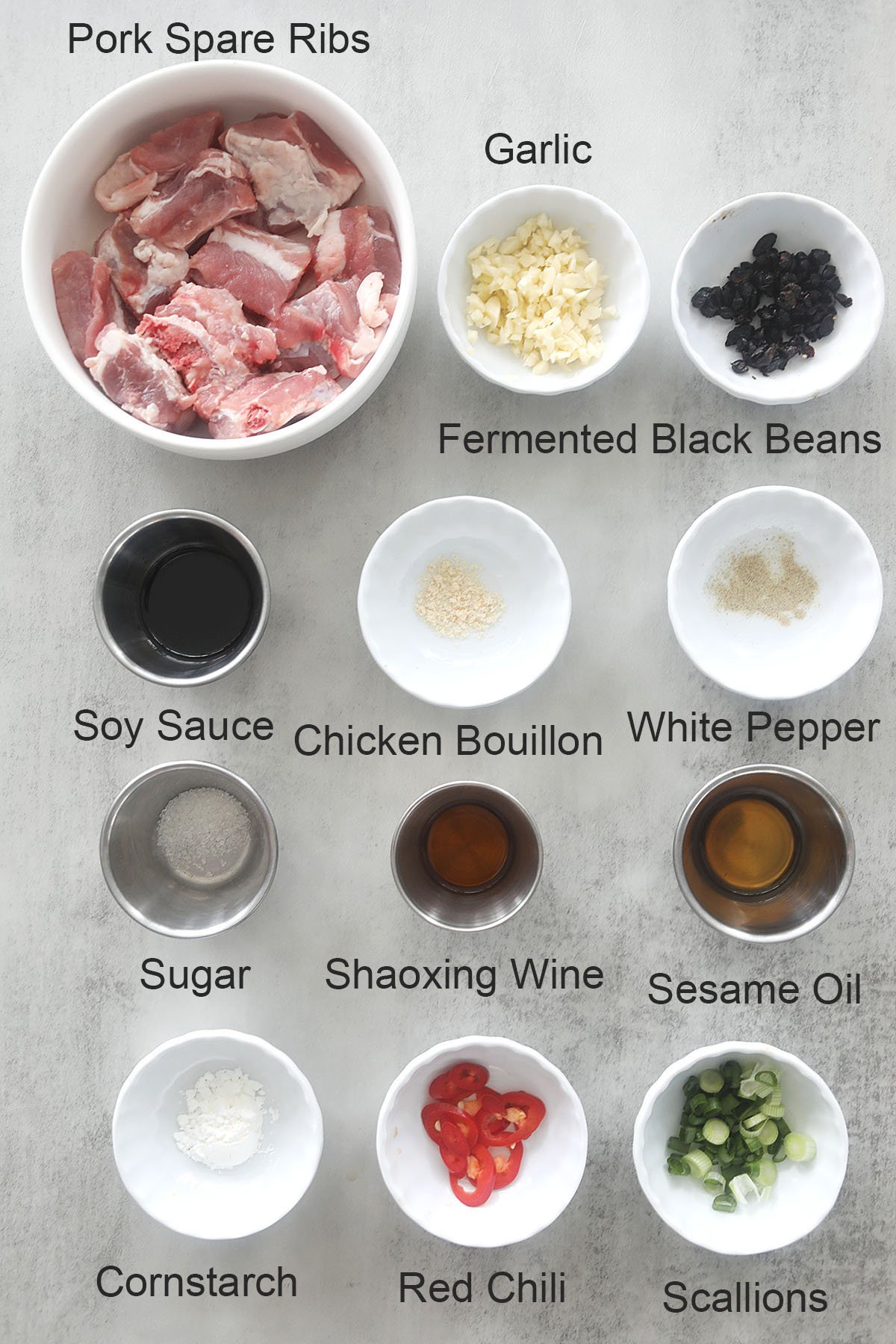Ingredients for steamed pork ribs.