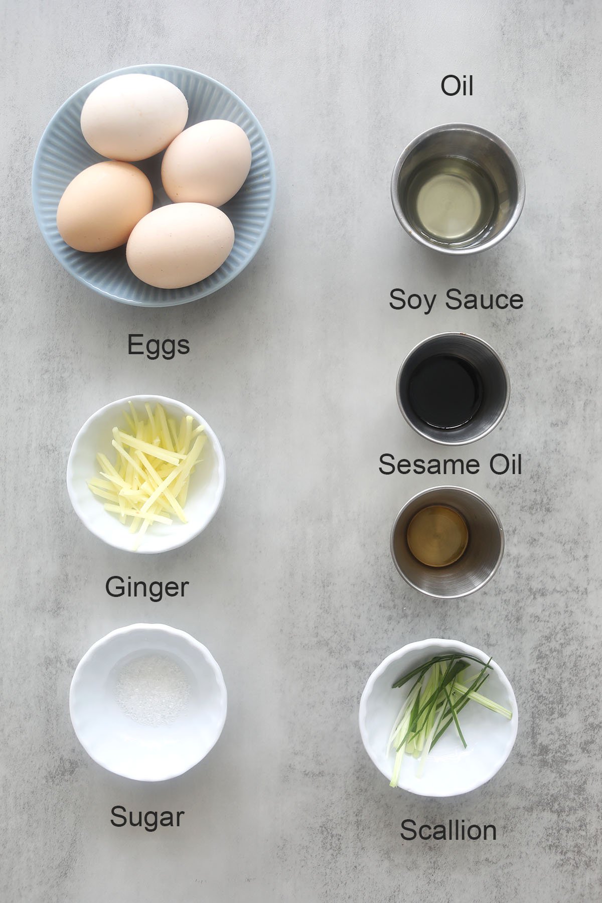 Ingredients for ginger soy egg.