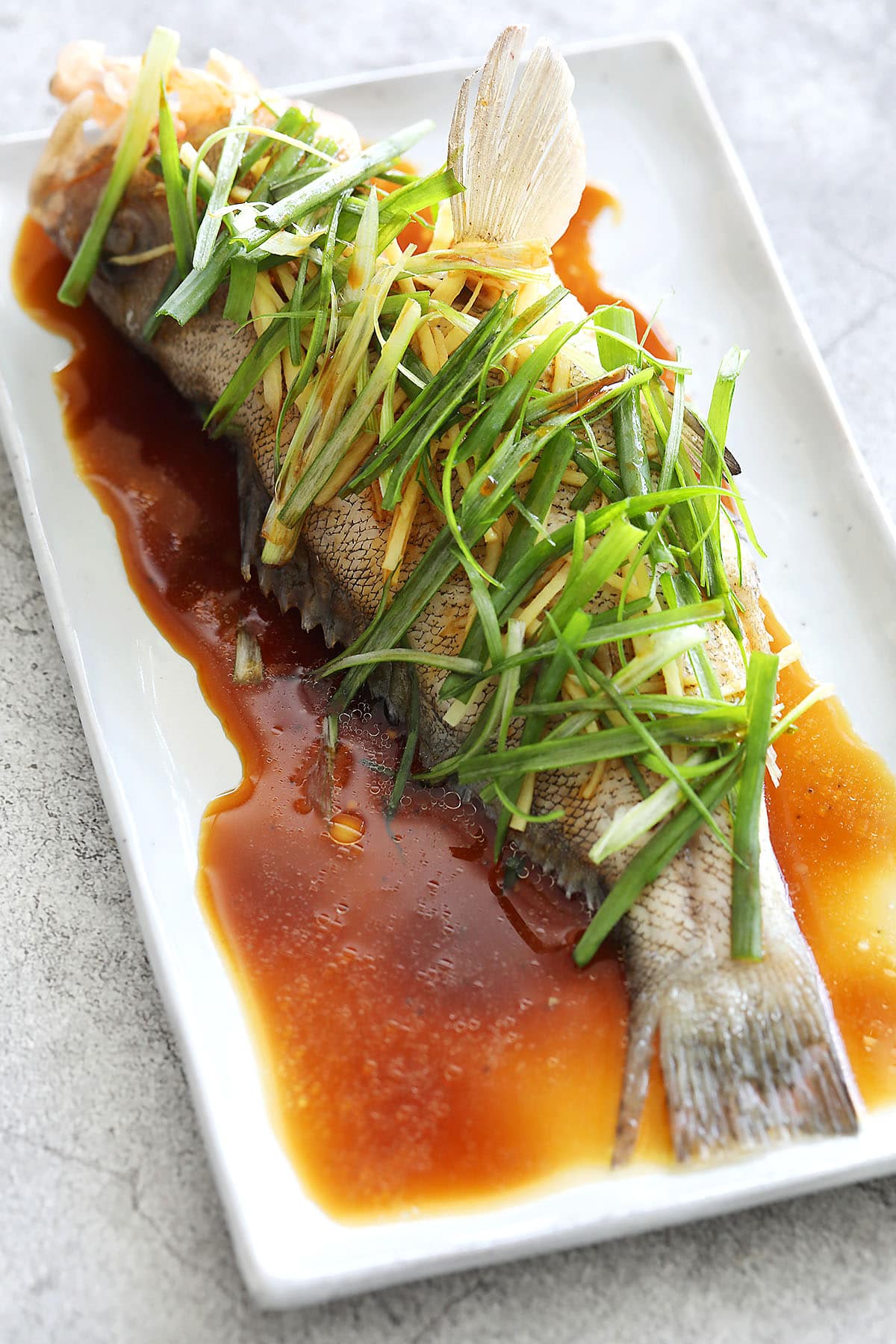 Steamed fish with homemade steamed fish sauce.