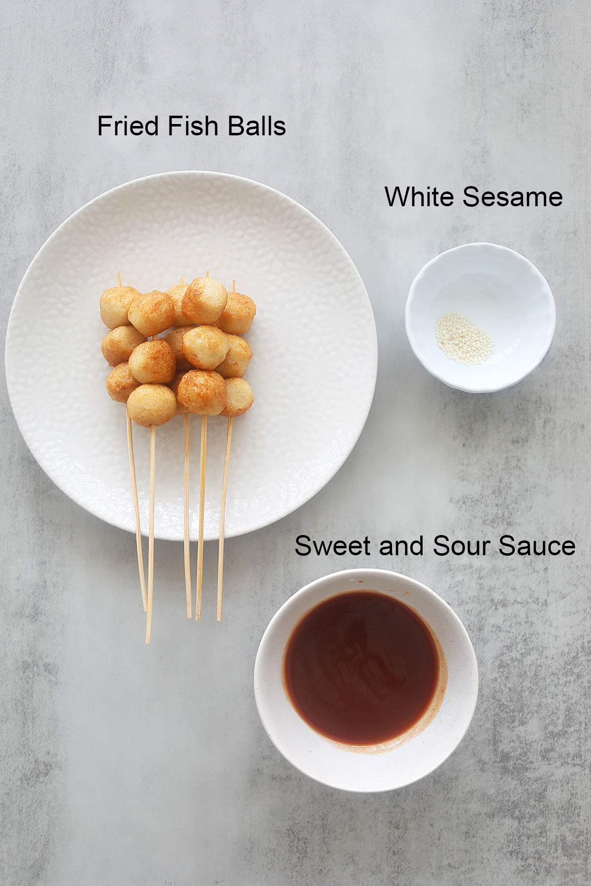 Ingredients for sweet and sour fish balls.