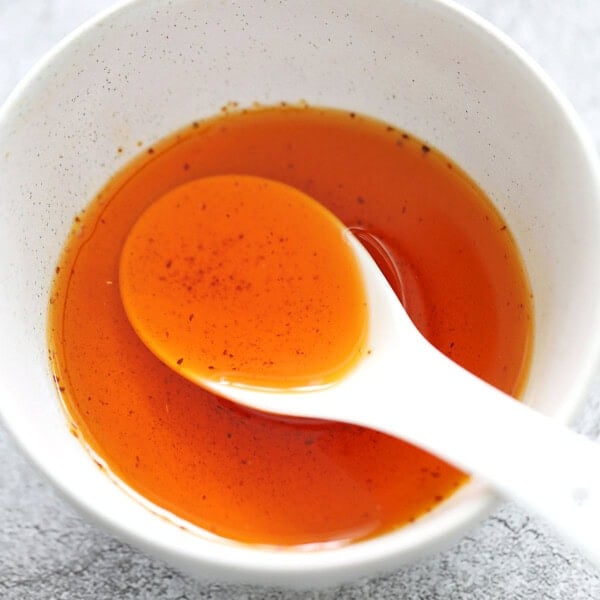 Spicy chili oil in a bowl.