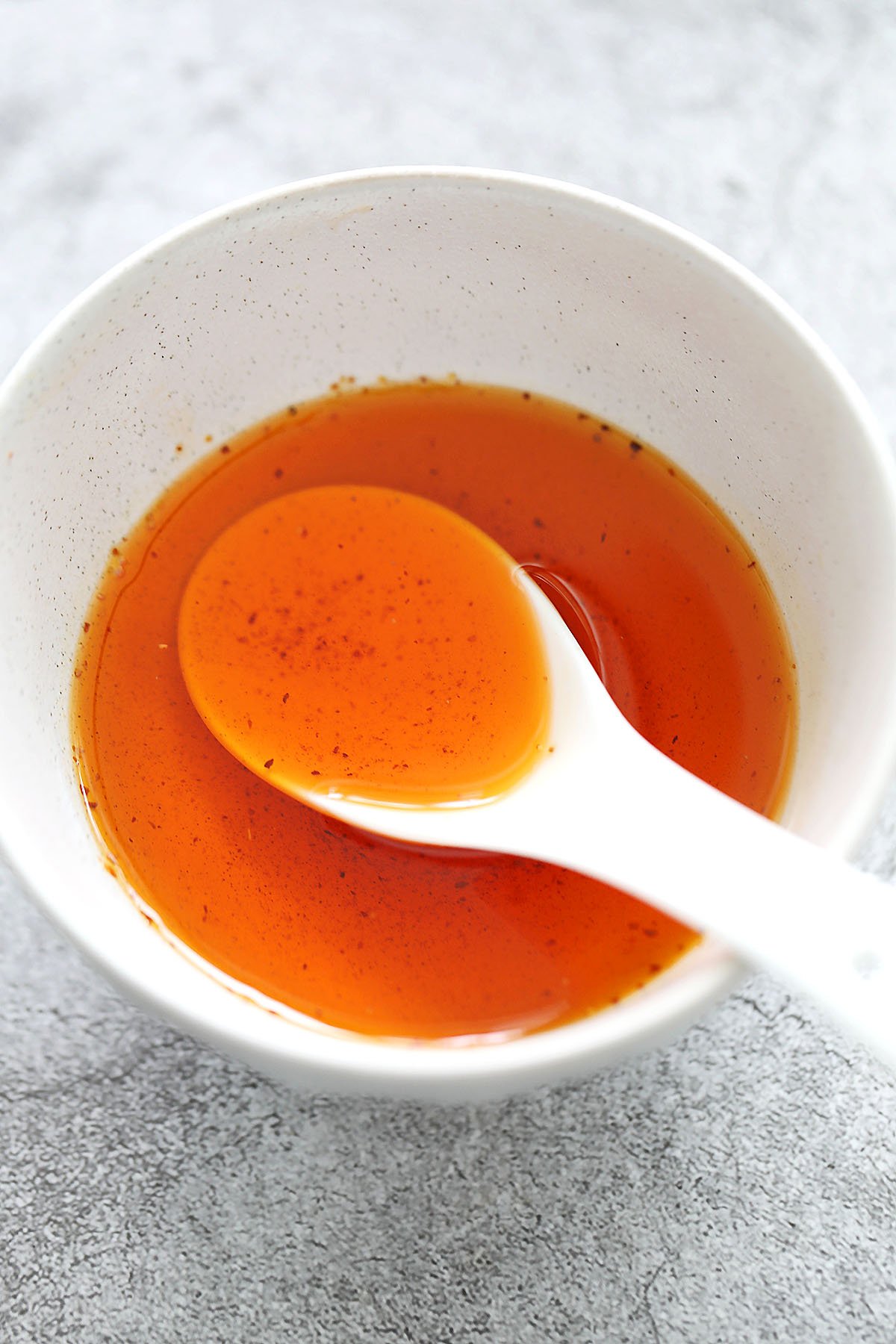 Spicy chili oil in a bowl.