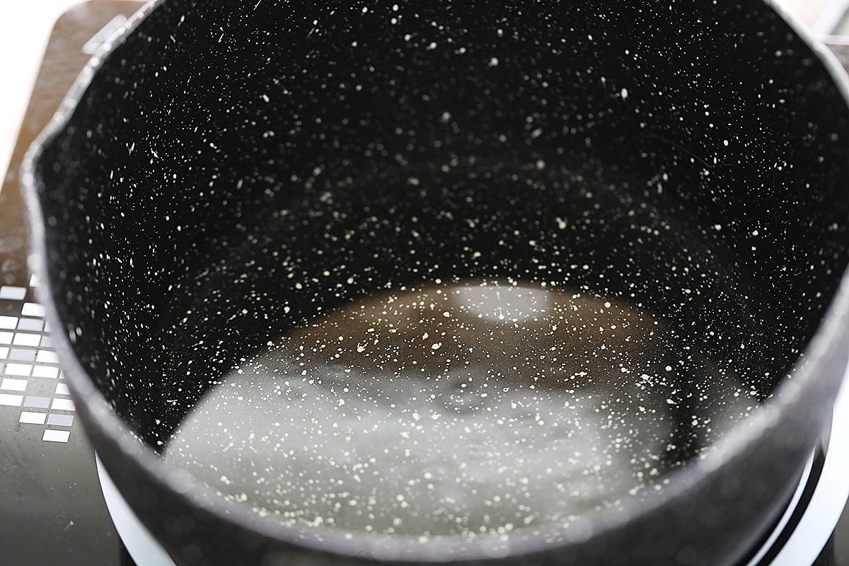Oil in a saucepan.