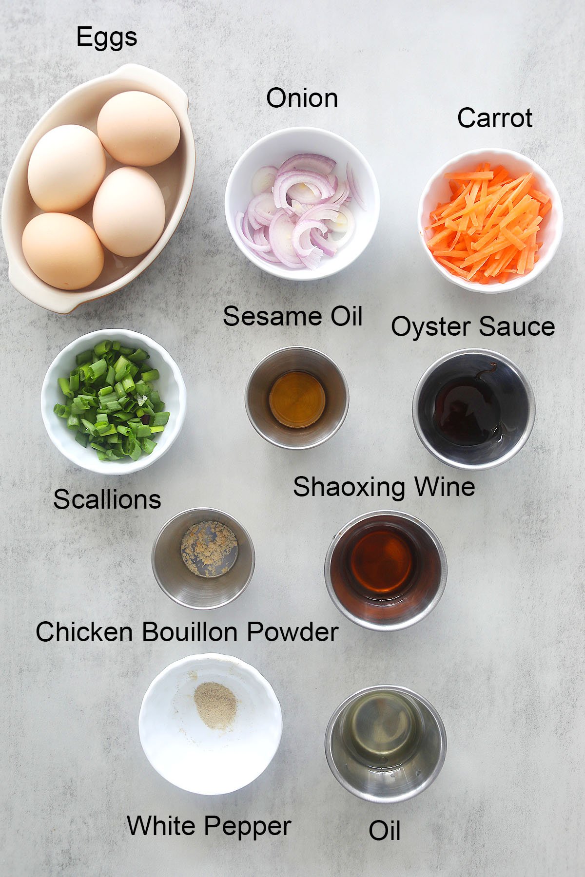 Ingredients for Chinese scrambled eggs.