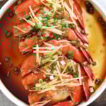 Chinese steamed shrimp with savory soy-based sauce.