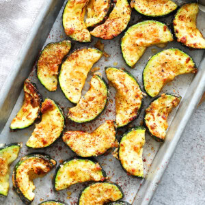 Crispy air fryer zucchini served in a tray.