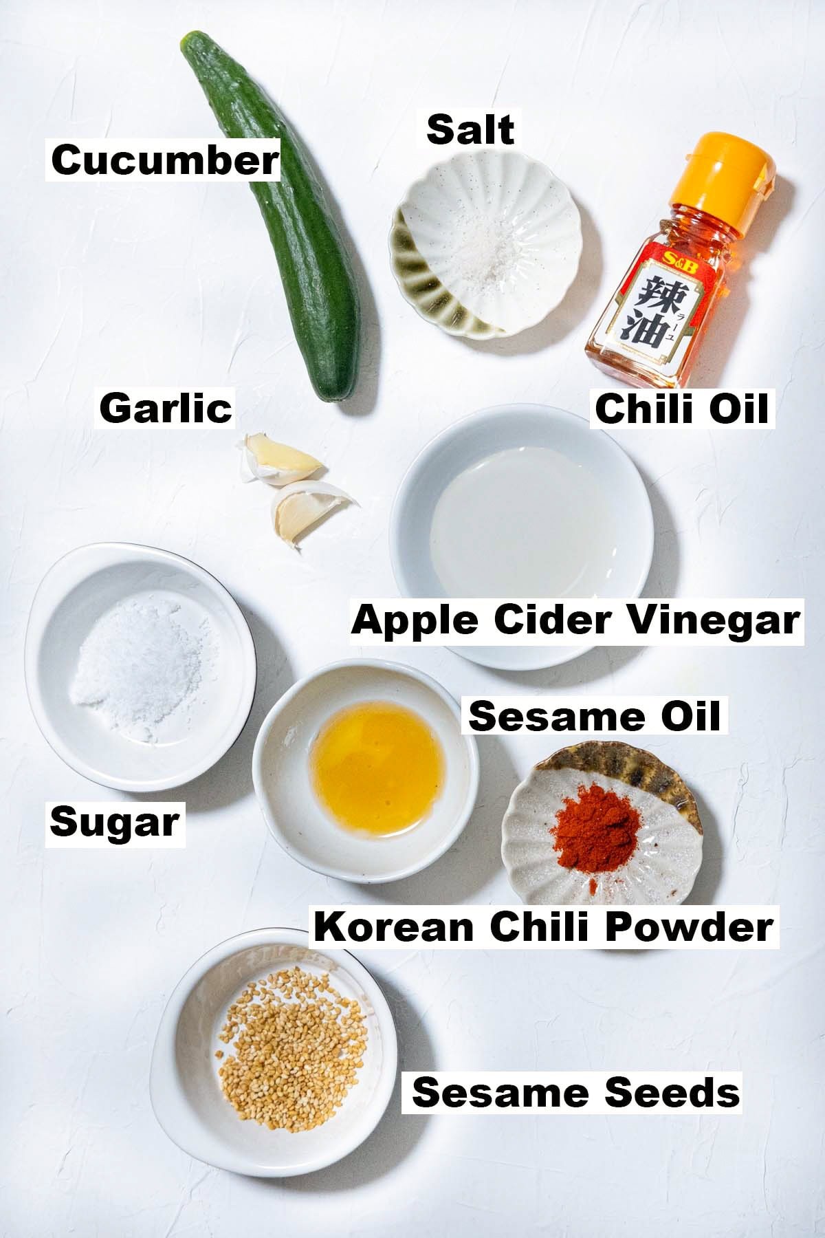 Ingredients for Asian cucumber salad.