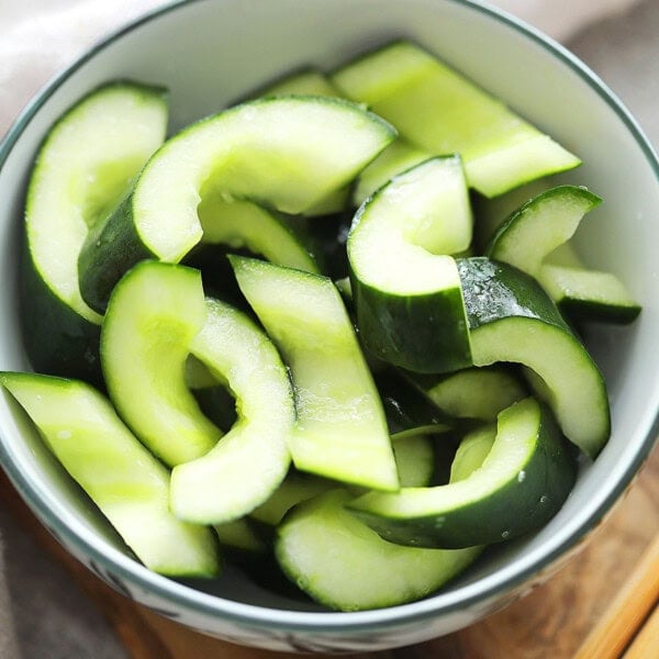 Traditional Chinese cucumber salad served in a bowl.