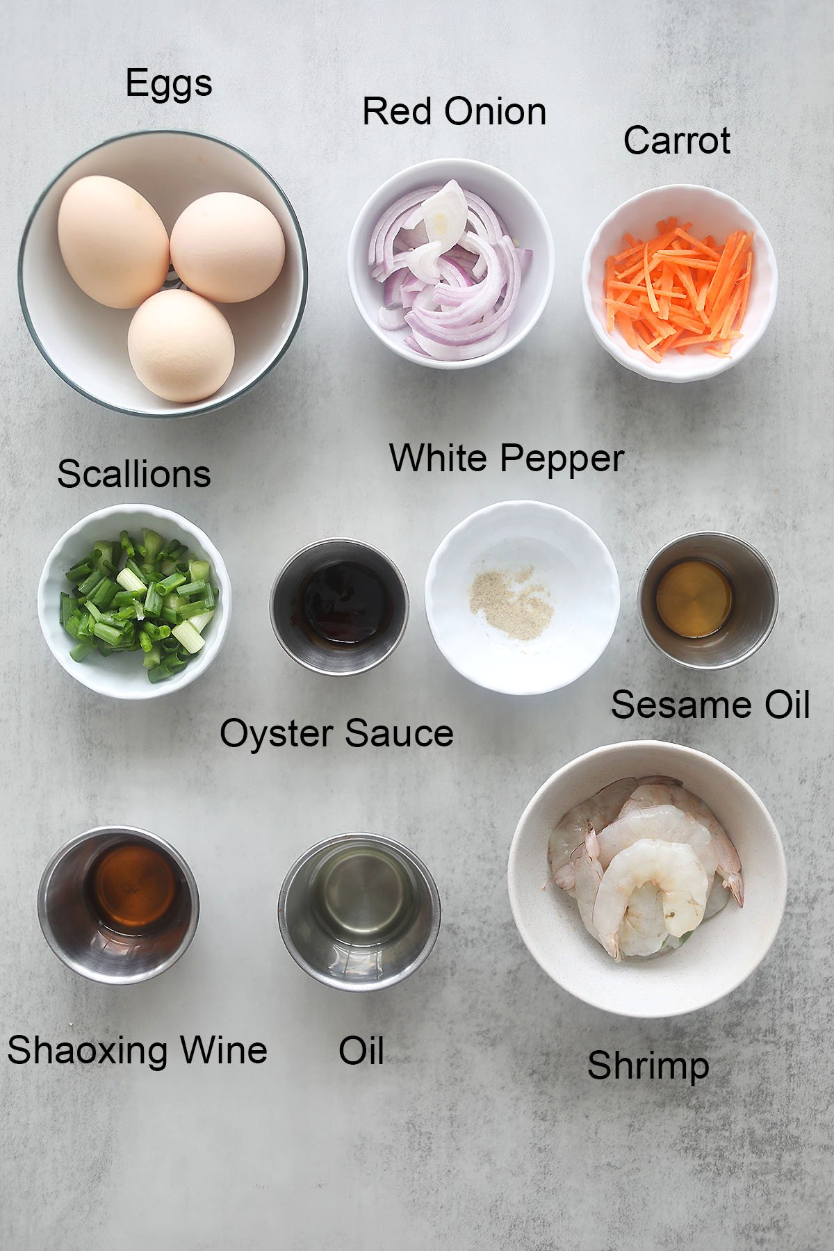 Ingredients for shrimp omelette.